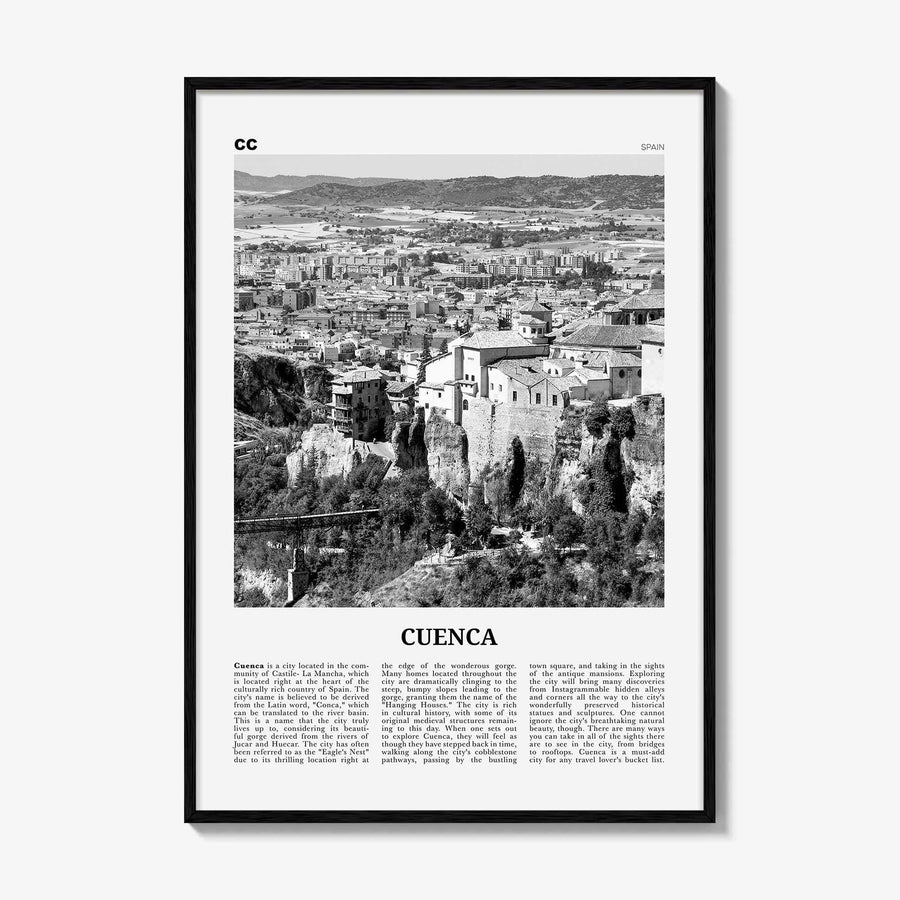 Cuenca Print Black and White Spain, Cuenca Wall Art, Cuenca Poster, Cuenca Photo, Cuenca Wall Décor, Spain, Castilla-La Mancha, España