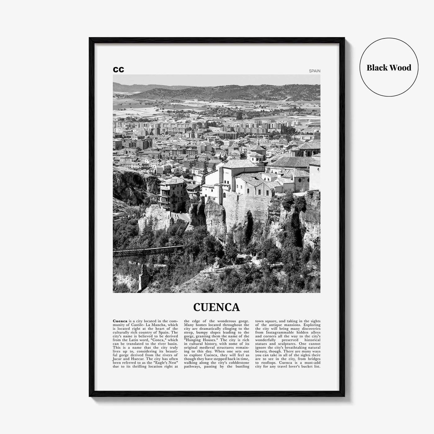 Cuenca Print Black and White Spain, Cuenca Wall Art, Cuenca Poster, Cuenca Photo, Cuenca Wall Décor, Spain, Castilla-La Mancha, España
