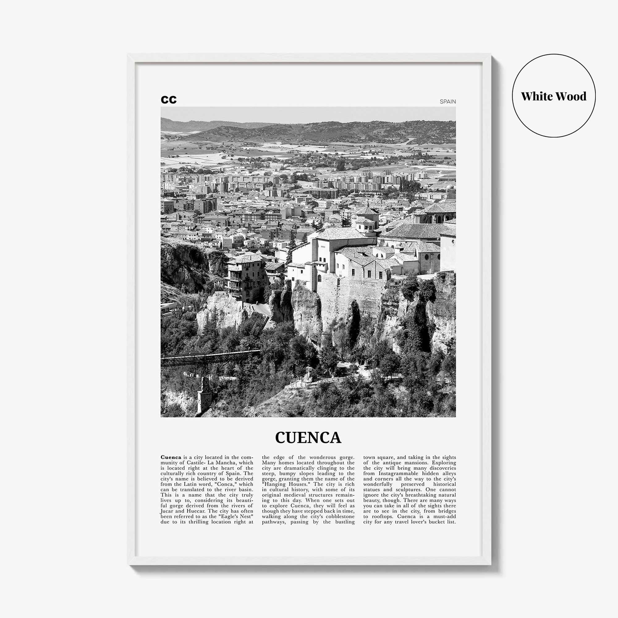 Cuenca Print Black and White Spain, Cuenca Wall Art, Cuenca Poster, Cuenca Photo, Cuenca Wall Décor, Spain, Castilla-La Mancha, España