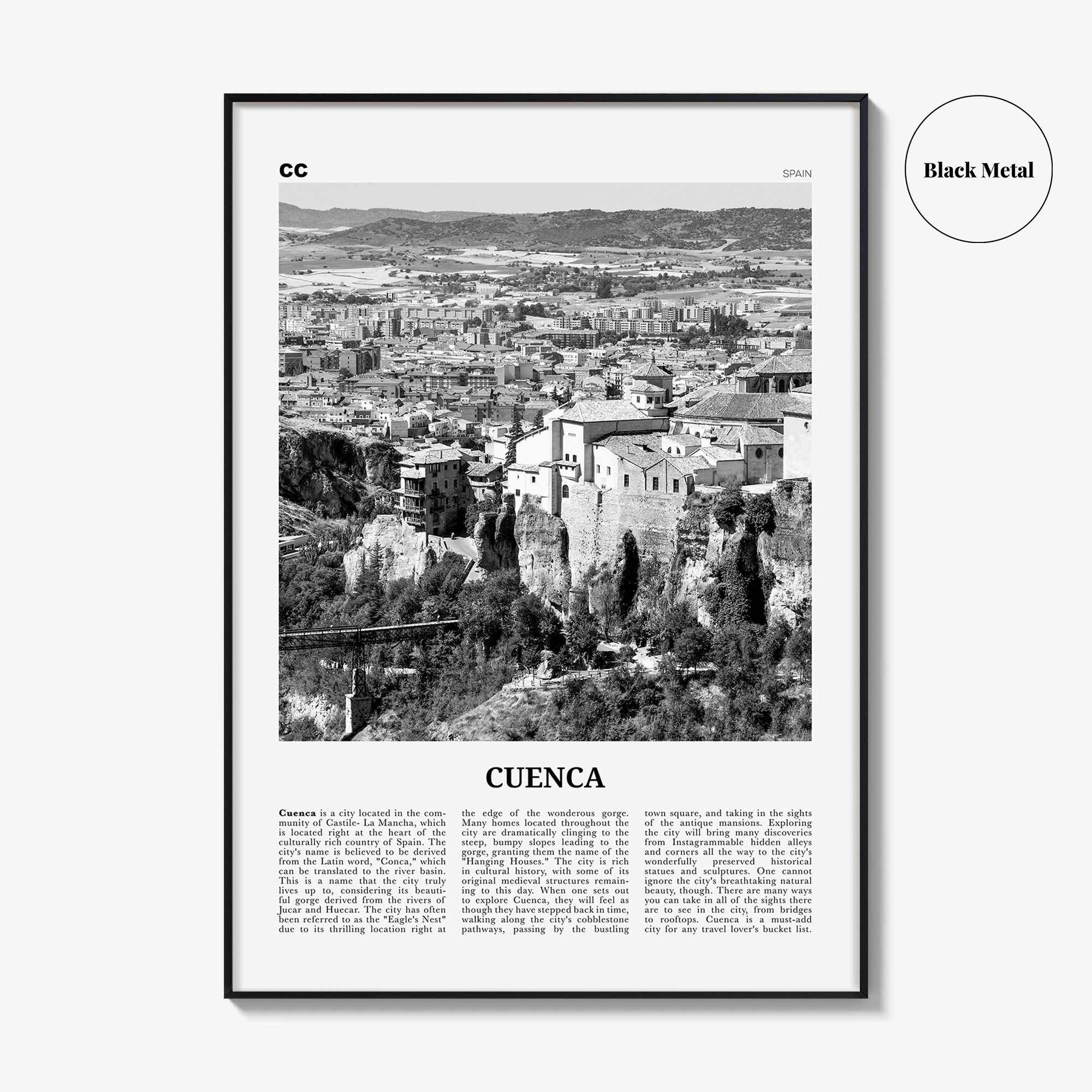 Cuenca Print Black and White Spain, Cuenca Wall Art, Cuenca Poster, Cuenca Photo, Cuenca Wall Décor, Spain, Castilla-La Mancha, España