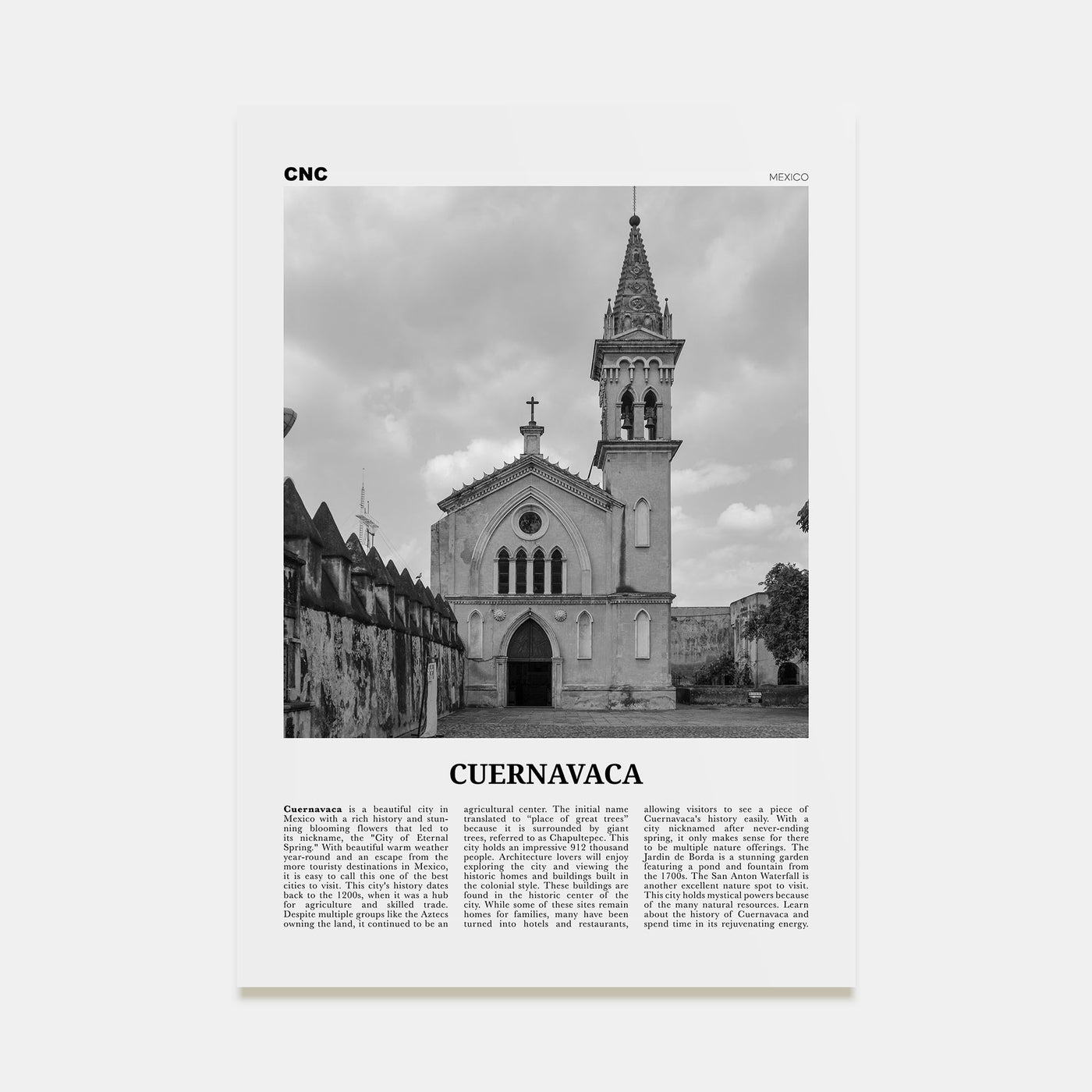 Cuernavaca Travel B&W Poster
