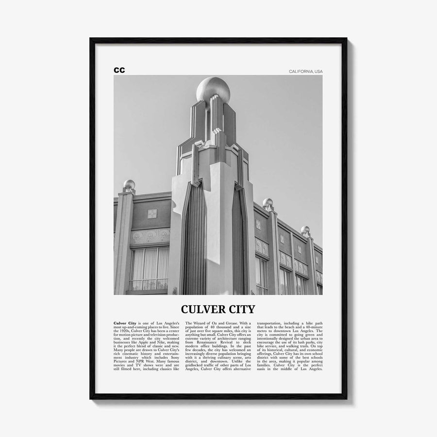 Culver City Print Black and White, Culver City Wall Art, Culver City Poster, Culver City Photo, California, USA United States, North America