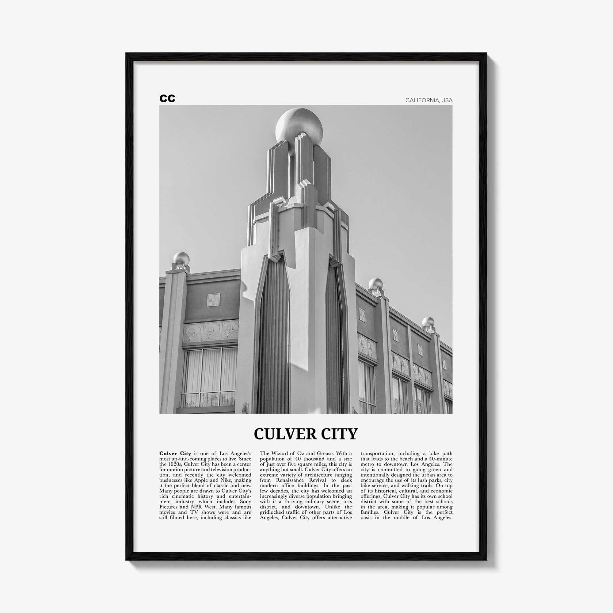 Culver City Print Black and White, Culver City Wall Art, Culver City Poster, Culver City Photo, California, USA United States, North America