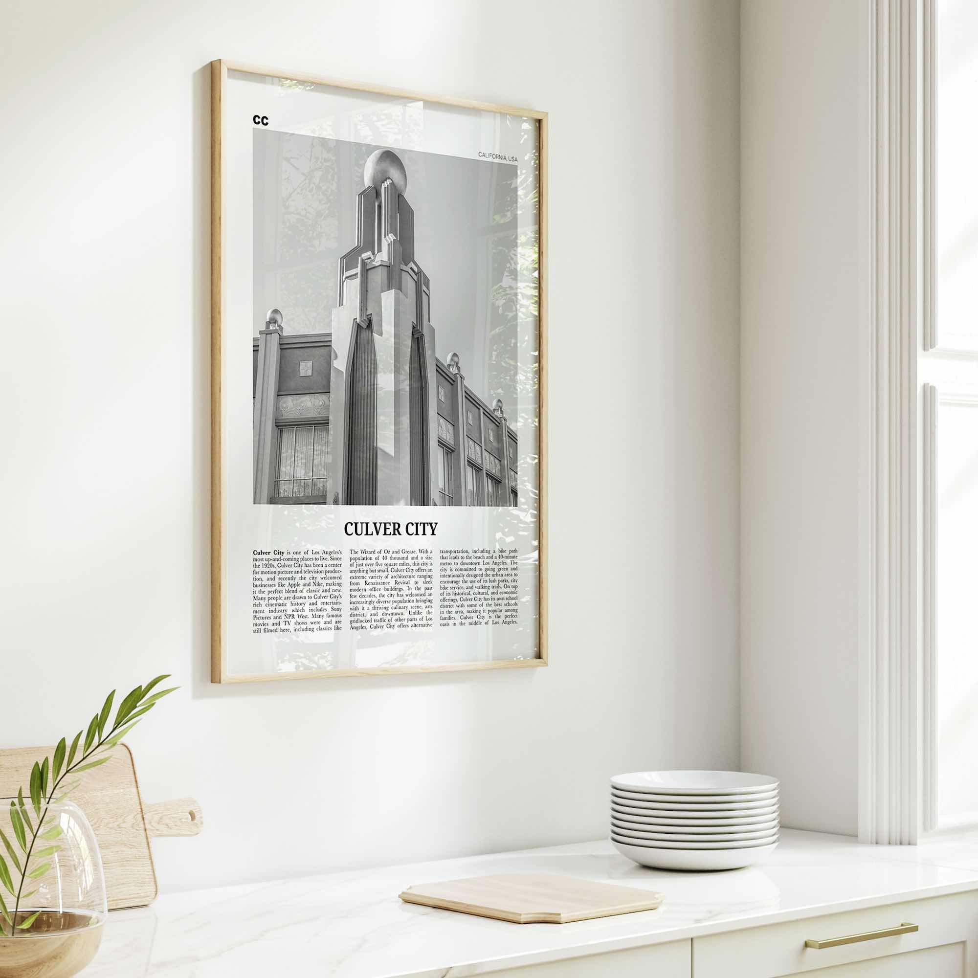 Culver City Print Black and White, Culver City Wall Art, Culver City Poster, Culver City Photo, California, USA United States, North America