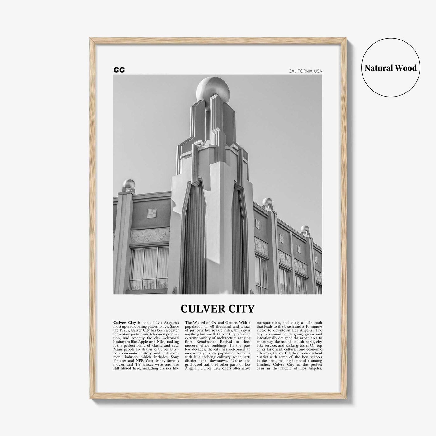 Culver City Print Black and White, Culver City Wall Art, Culver City Poster, Culver City Photo, California, USA United States, North America