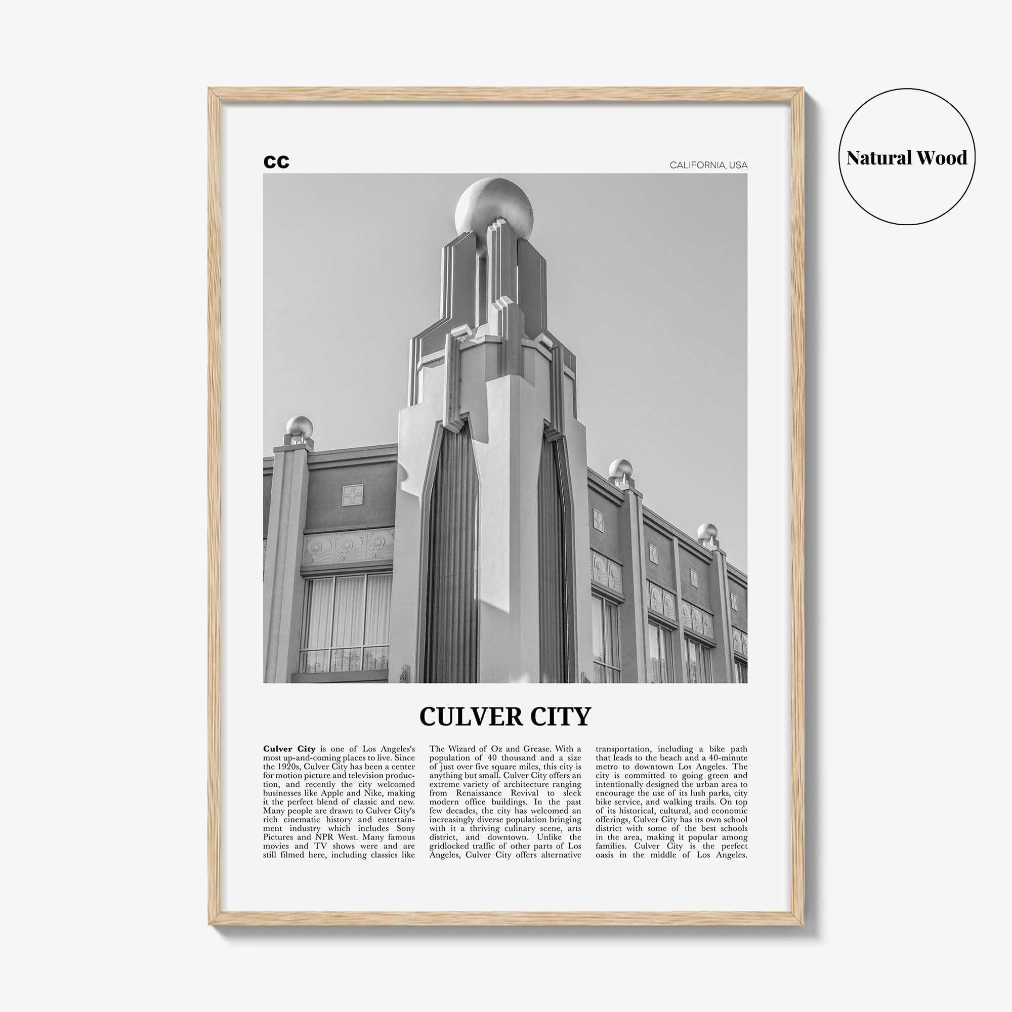 Culver City Print Black and White, Culver City Wall Art, Culver City Poster, Culver City Photo, California, USA United States, North America