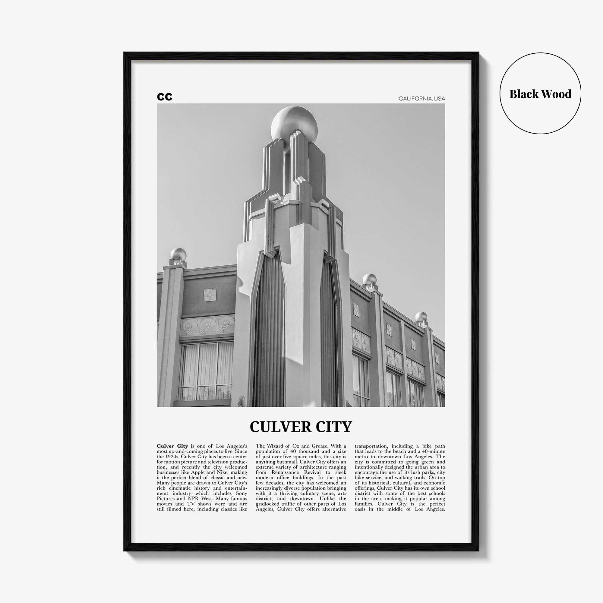 Culver City Print Black and White, Culver City Wall Art, Culver City Poster, Culver City Photo, California, USA United States, North America