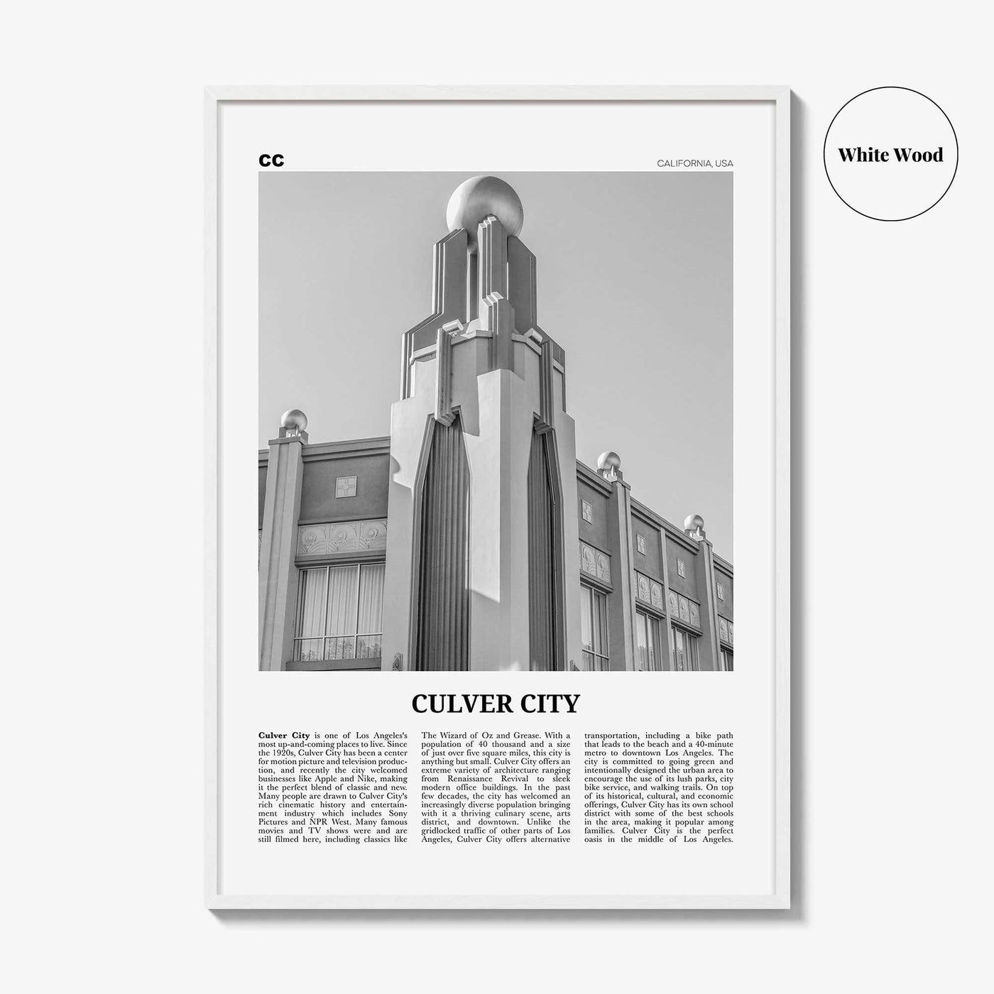 Culver City Print Black and White, Culver City Wall Art, Culver City Poster, Culver City Photo, California, USA United States, North America