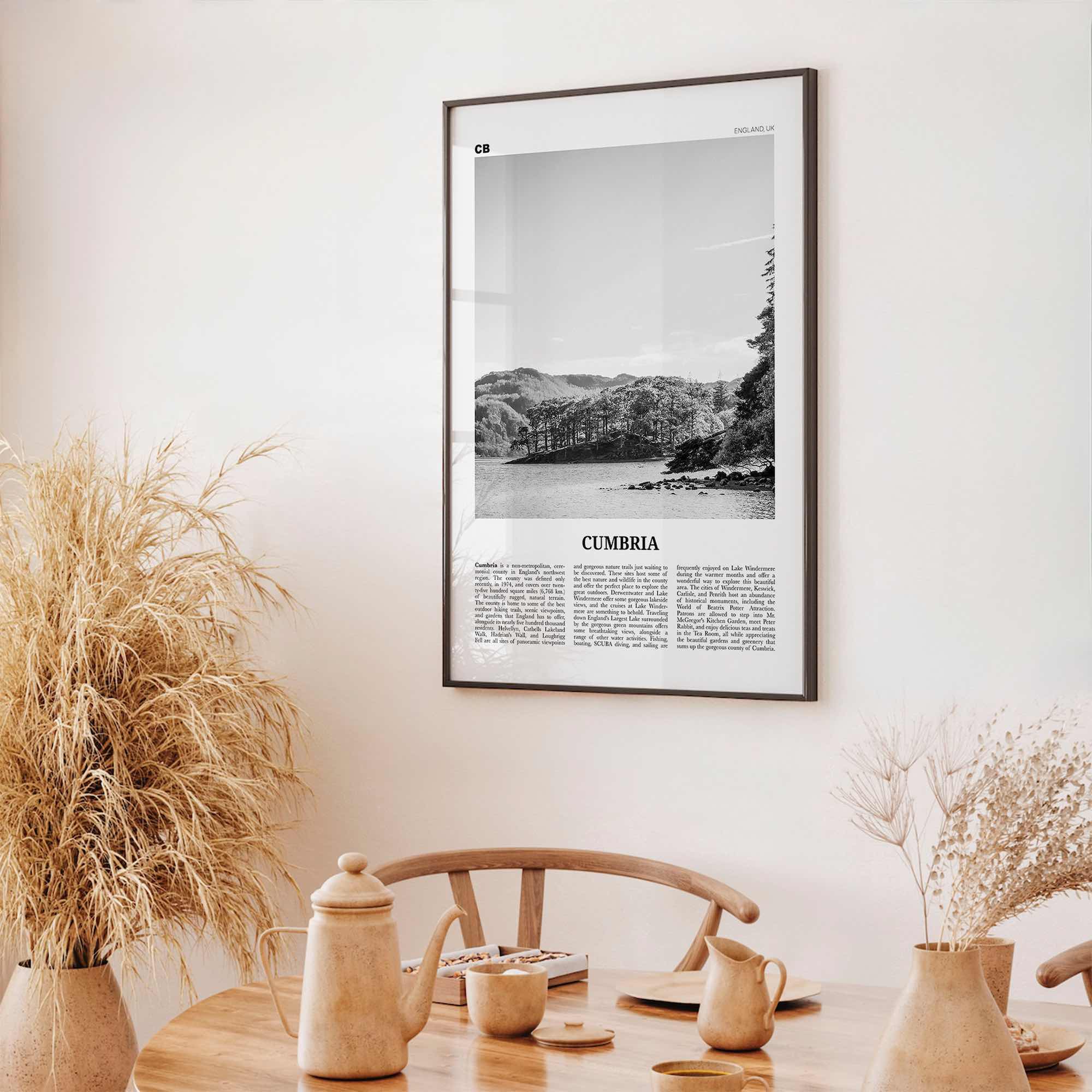 Cumbria Print Black and White, Cumbria Wall Art, Cumbria Poster, Cumbria Photo, Cumbria Map, England, UK, United Kingdom