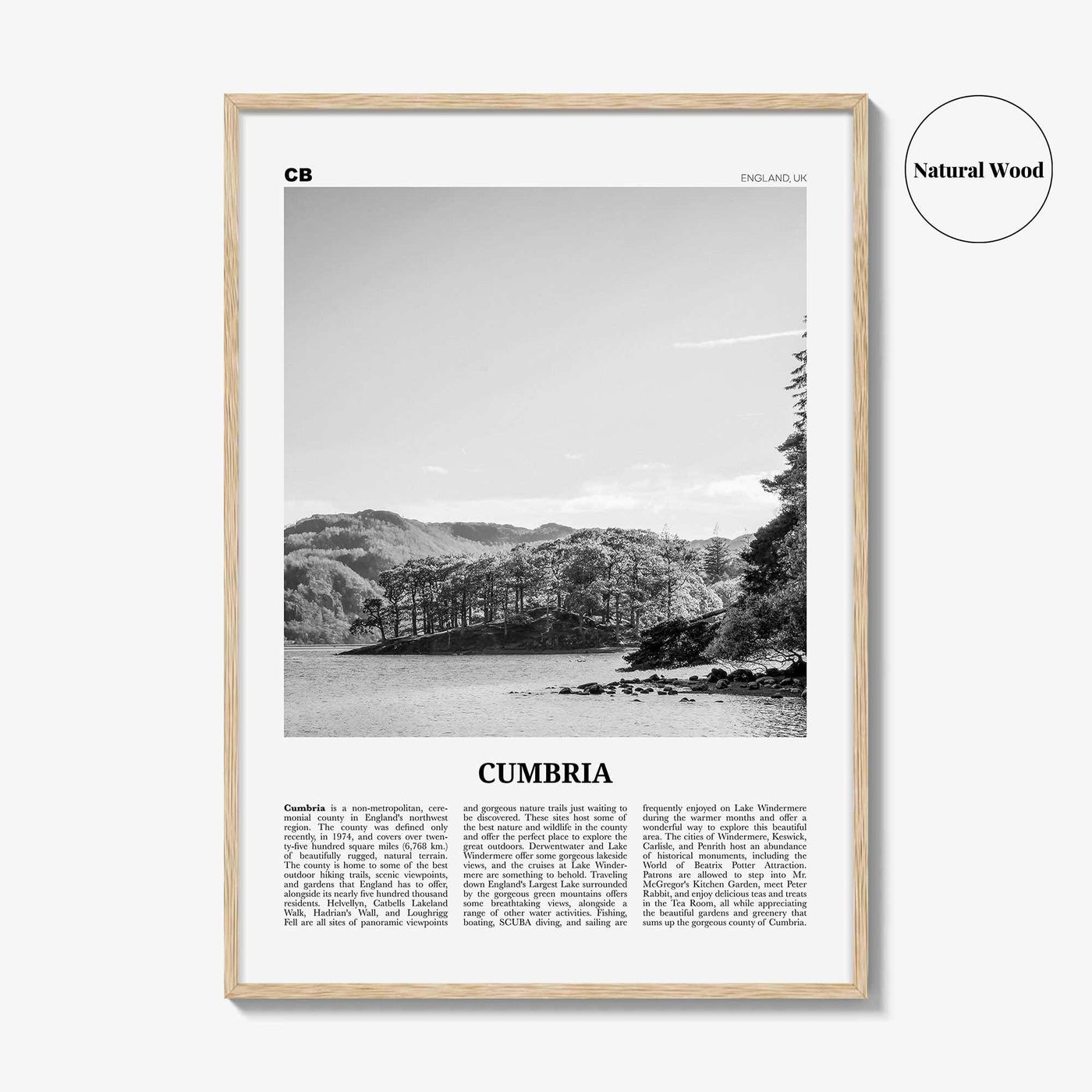 Cumbria Print Black and White, Cumbria Wall Art, Cumbria Poster, Cumbria Photo, Cumbria Map, England, UK, United Kingdom