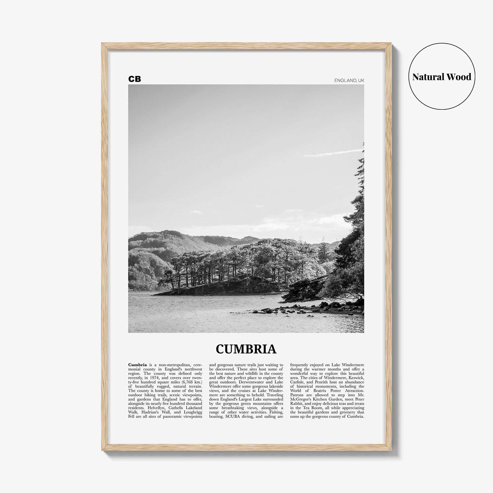 Cumbria Print Black and White, Cumbria Wall Art, Cumbria Poster, Cumbria Photo, Cumbria Map, England, UK, United Kingdom