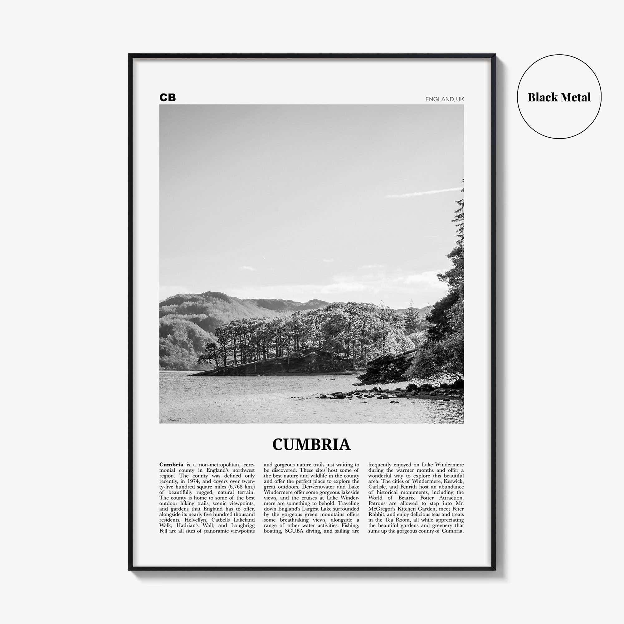 Cumbria Print Black and White, Cumbria Wall Art, Cumbria Poster, Cumbria Photo, Cumbria Map, England, UK, United Kingdom