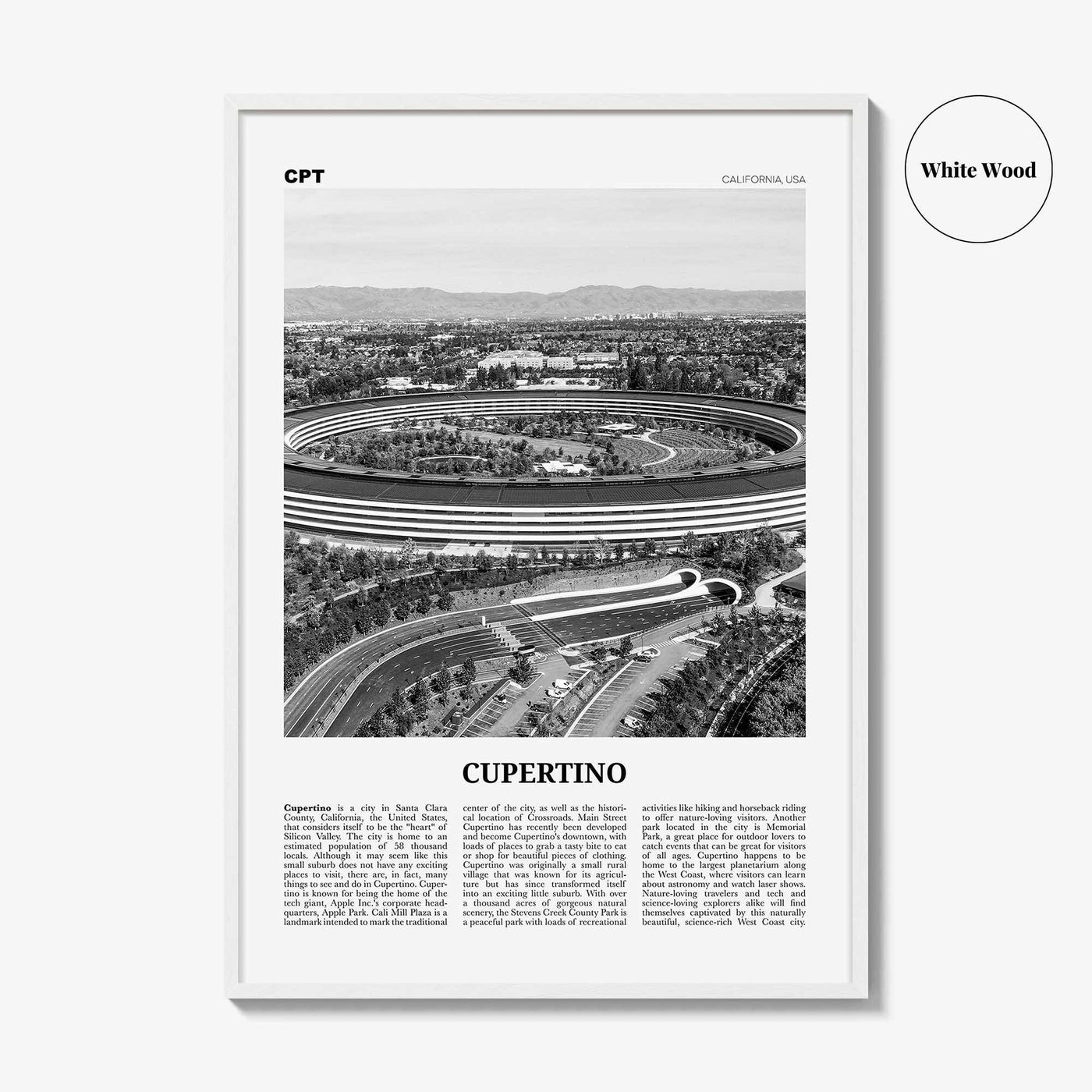 Cupertino Print Black and White, Cupertino Wall Art, Cupertino Poster, Cupertino Photo, Cupertino Wall Decor, California, USA, United States