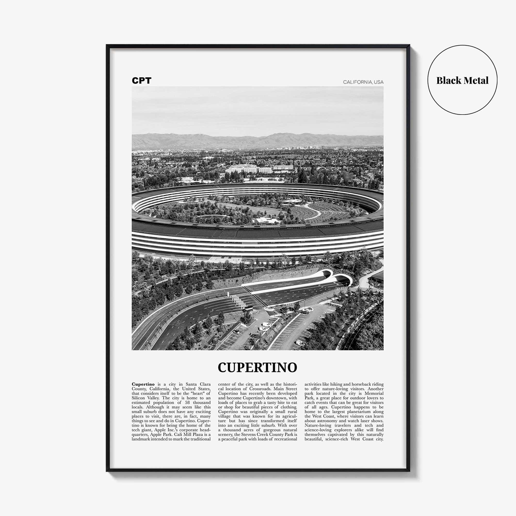 Cupertino Print Black and White, Cupertino Wall Art, Cupertino Poster, Cupertino Photo, Cupertino Wall Decor, California, USA, United States