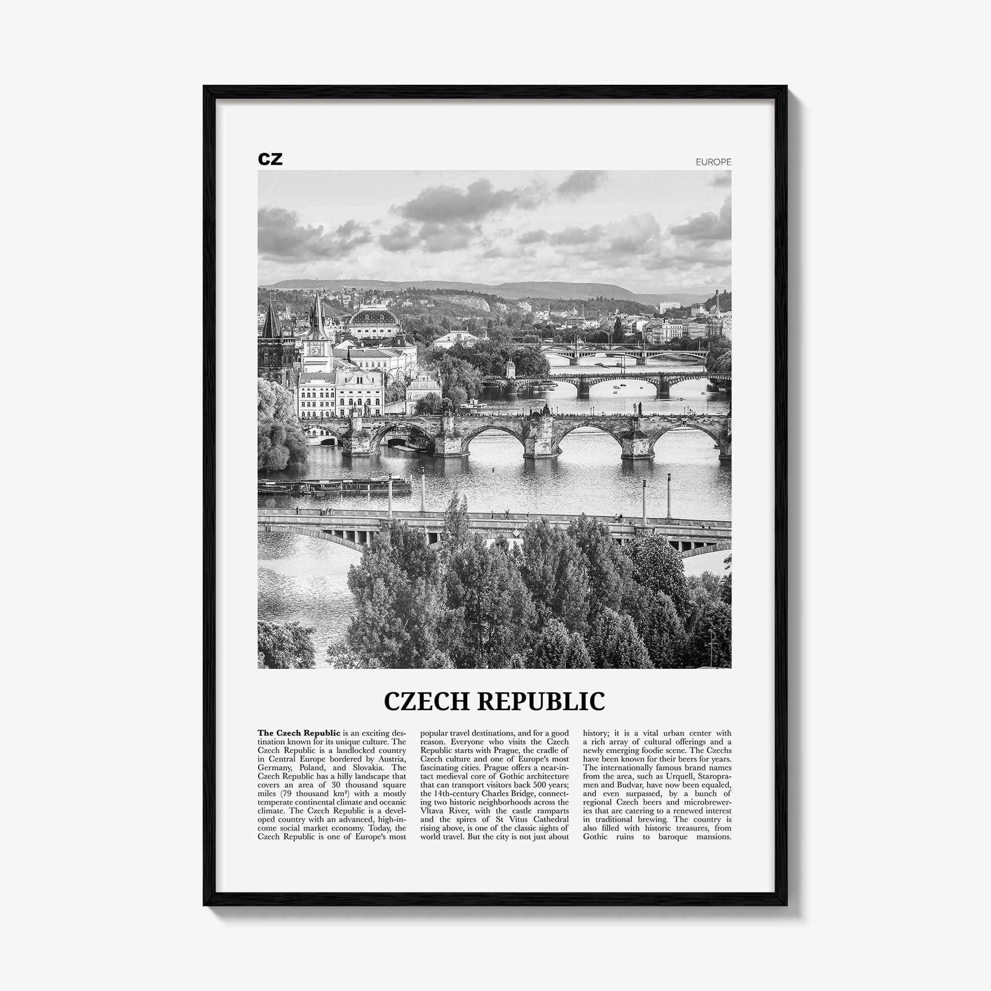 Czech Republic Print Black and White, Czech Republic Wall Art, Czech Republic Poster, Czechia, Česká Republika, Prague, Europe