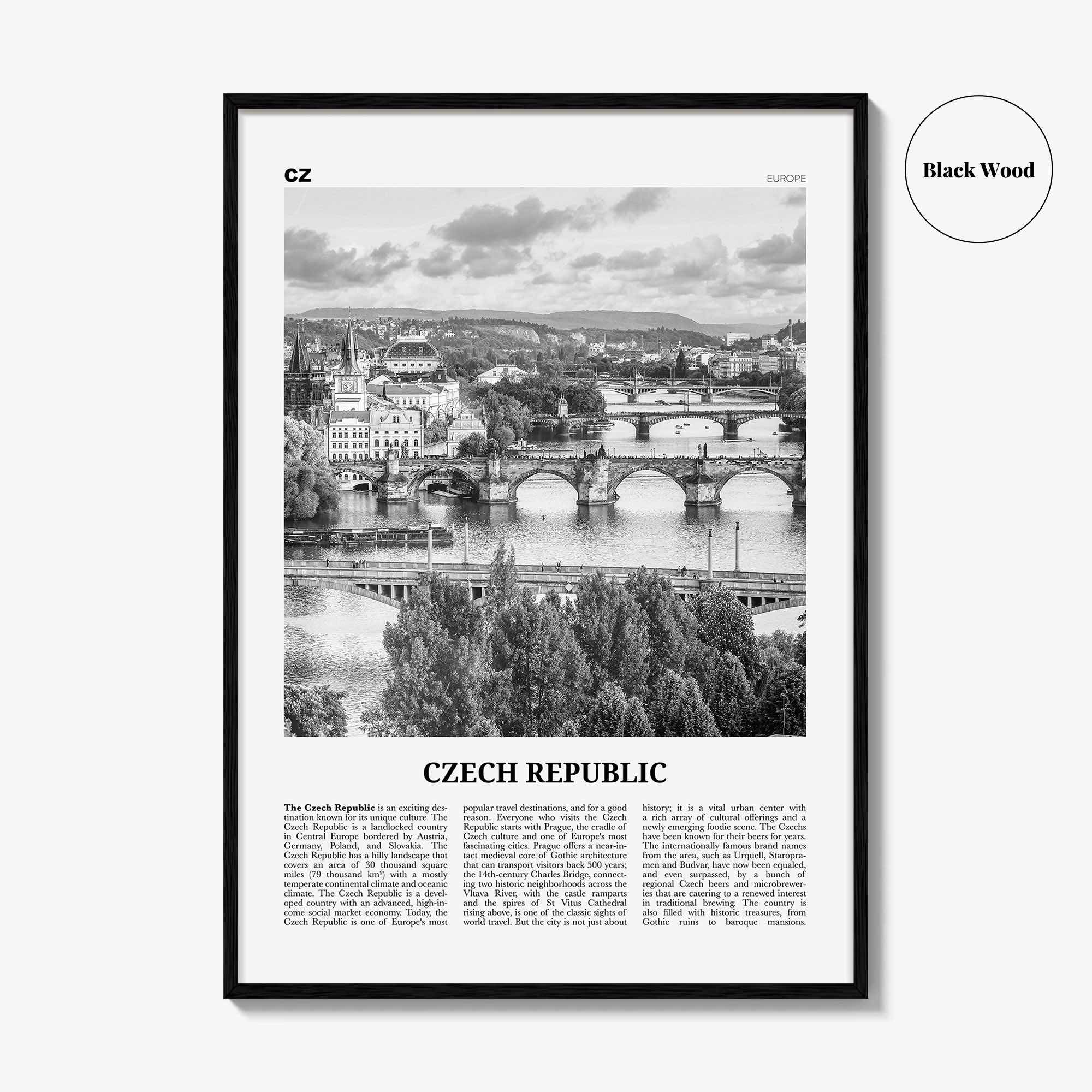 Czech Republic Print Black and White, Czech Republic Wall Art, Czech Republic Poster, Czechia, Česká Republika, Prague, Europe
