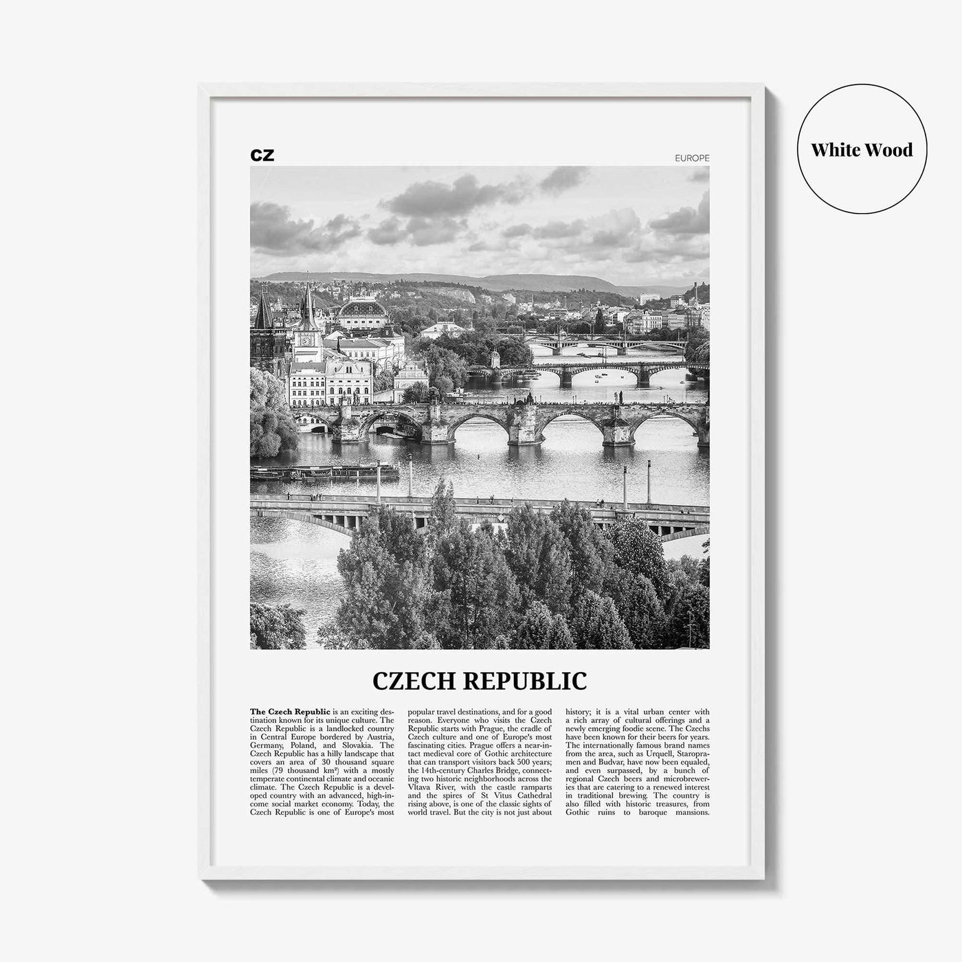 Czech Republic Print Black and White, Czech Republic Wall Art, Czech Republic Poster, Czechia, Česká Republika, Prague, Europe