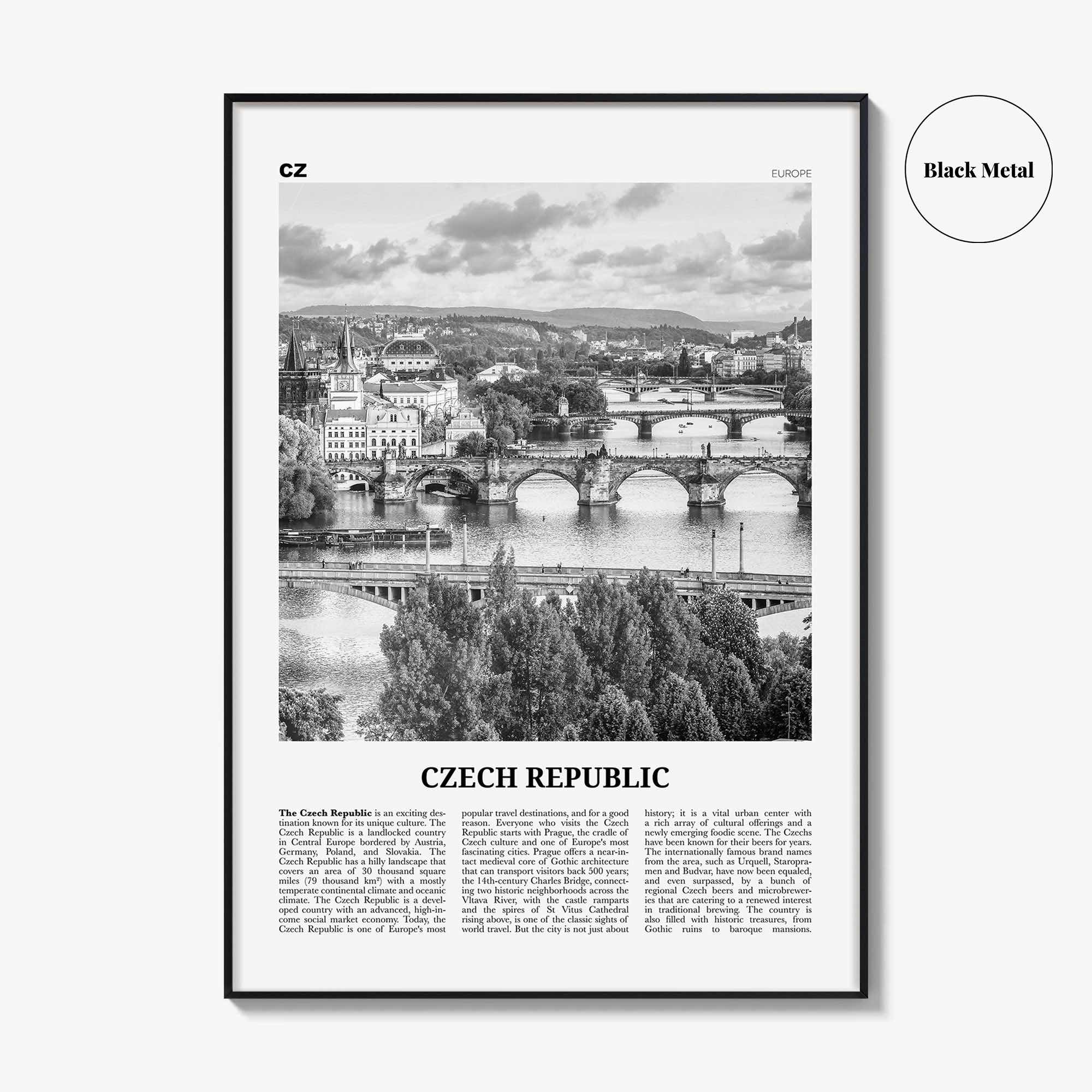 Czech Republic Print Black and White, Czech Republic Wall Art, Czech Republic Poster, Czechia, Česká Republika, Prague, Europe