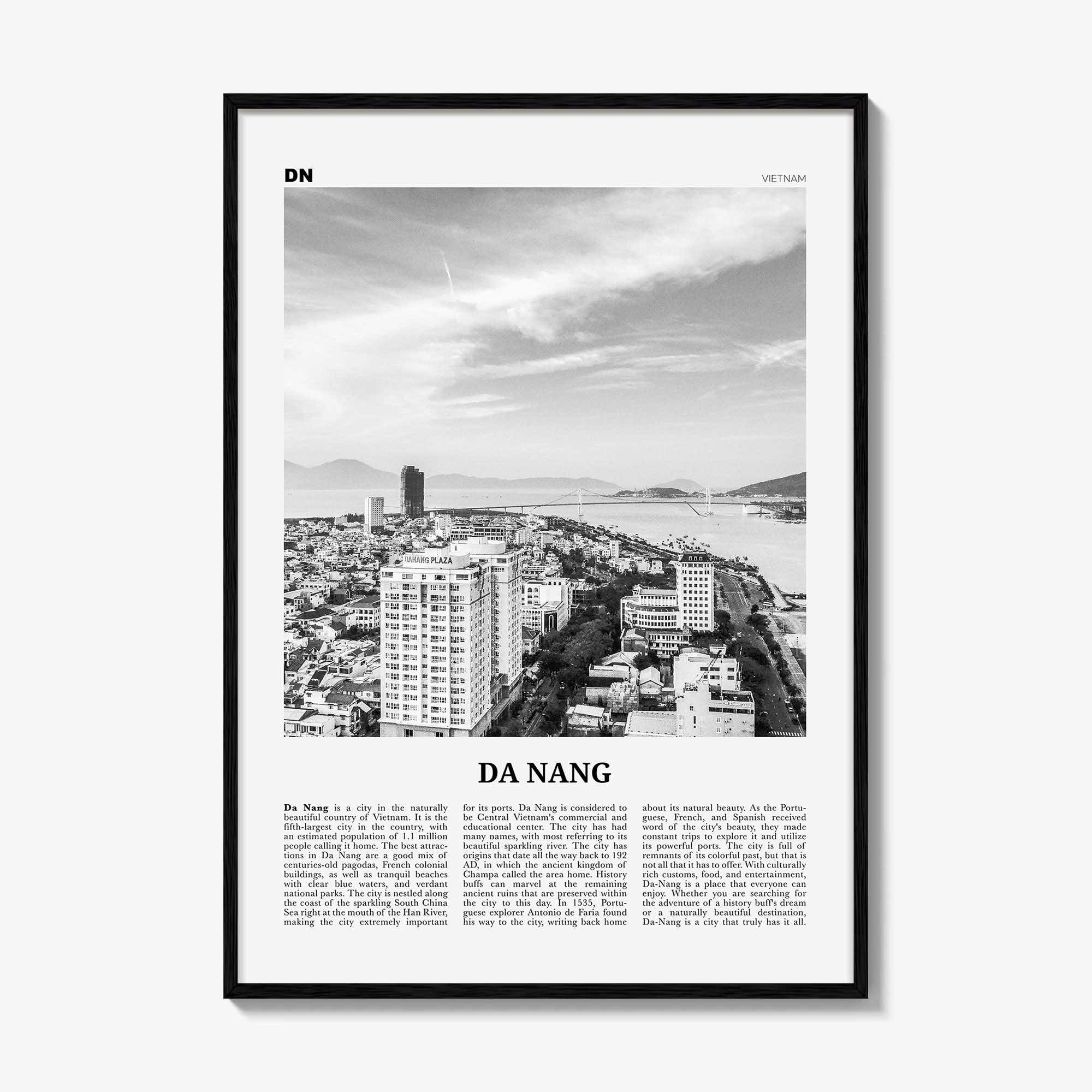Da Nang Print Black and White, Da Nang Wall Art, Da Nang Poster, Da Nang Photo, Da Nang Wall Décor, Danang, Vietnam, Thành phố Đà Nẵng
