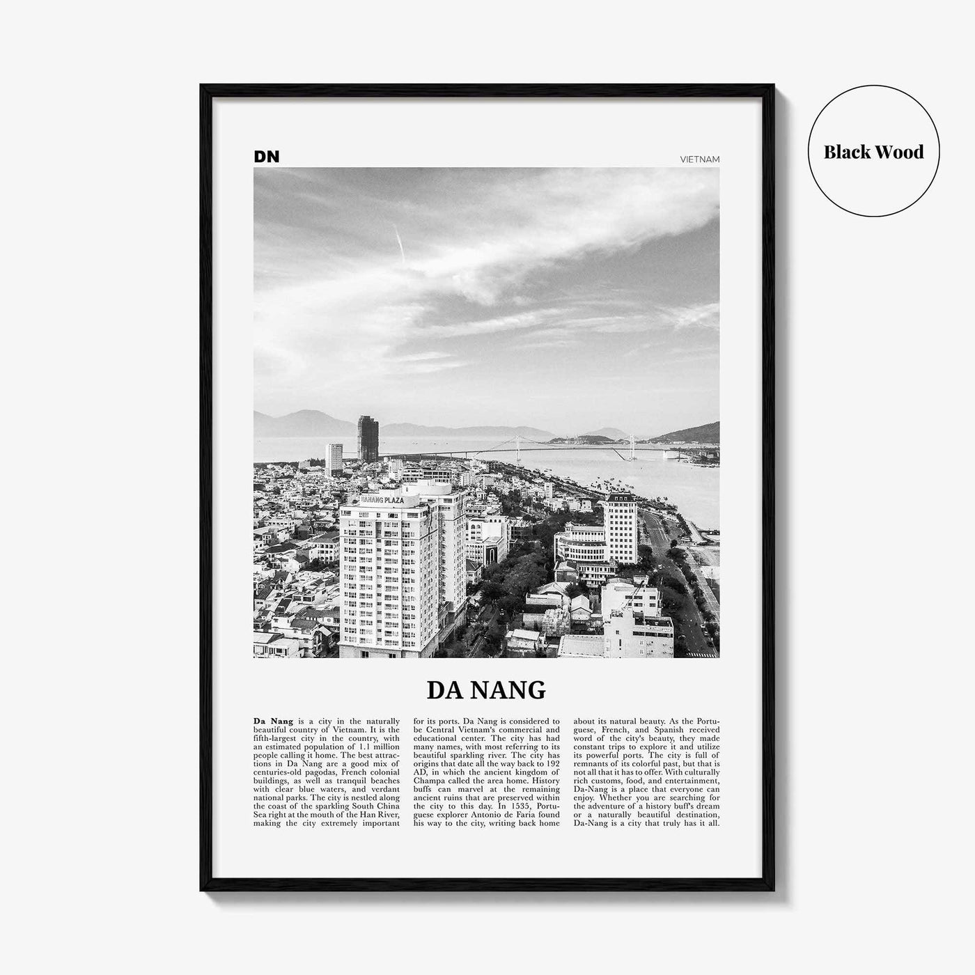Da Nang Print Black and White, Da Nang Wall Art, Da Nang Poster, Da Nang Photo, Da Nang Wall Décor, Danang, Vietnam, Thành phố Đà Nẵng