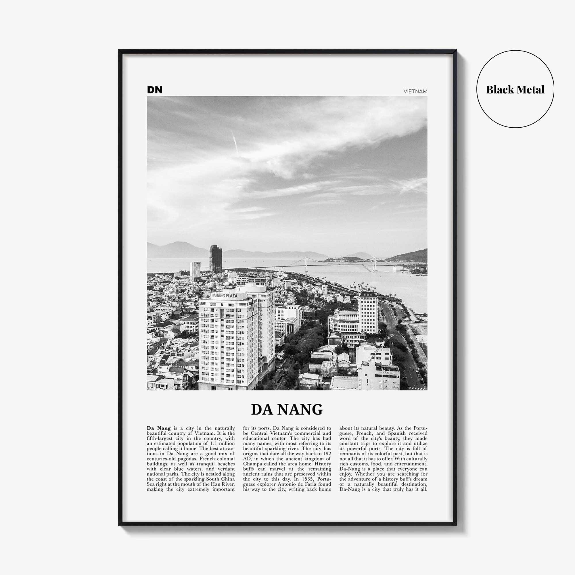 Da Nang Print Black and White, Da Nang Wall Art, Da Nang Poster, Da Nang Photo, Da Nang Wall Décor, Danang, Vietnam, Thành phố Đà Nẵng