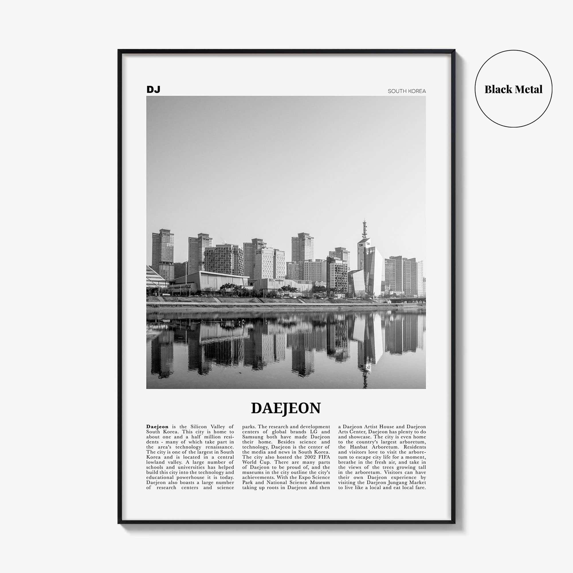 Daejeon Print Black and White, Daejeon Wall Art, Daejeon Poster, Daejeon Photo, Daejeon Wall Décor, Daejeon Map, South Korea