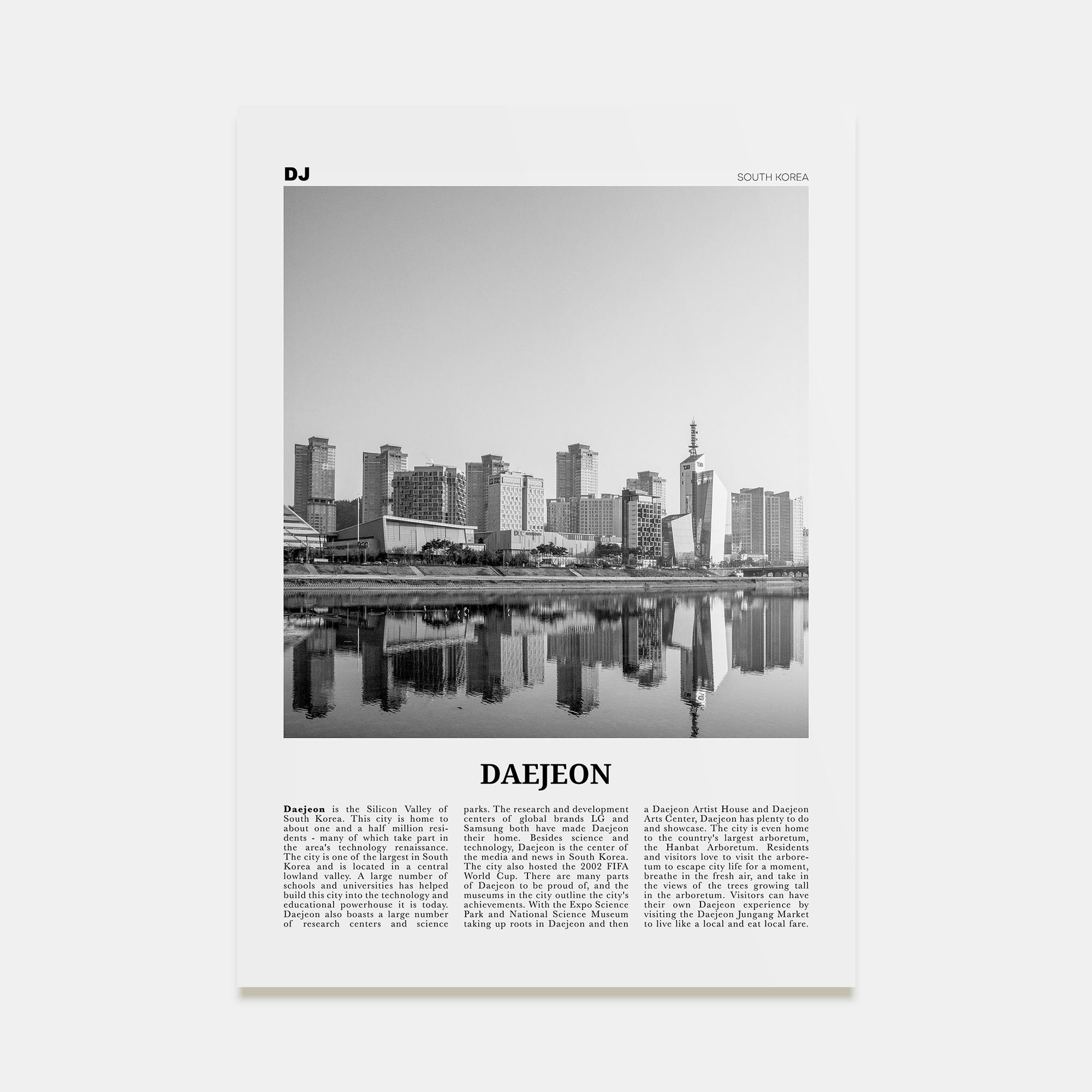 Daejeon Travel B&W Poster