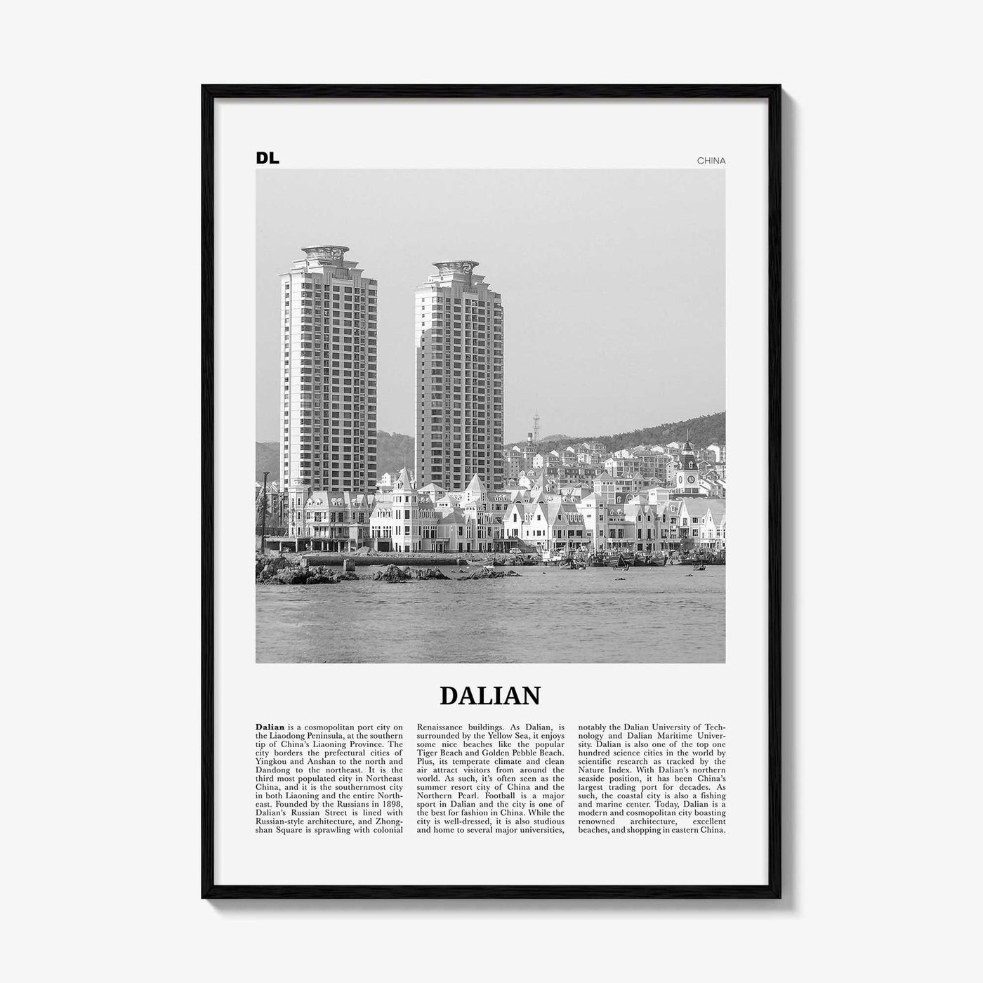 Dalian Print Black and White, Dalian Wall Art, Dalian Poster, Dalian Photo, Dalian Wall Décor, Dalian Map, China