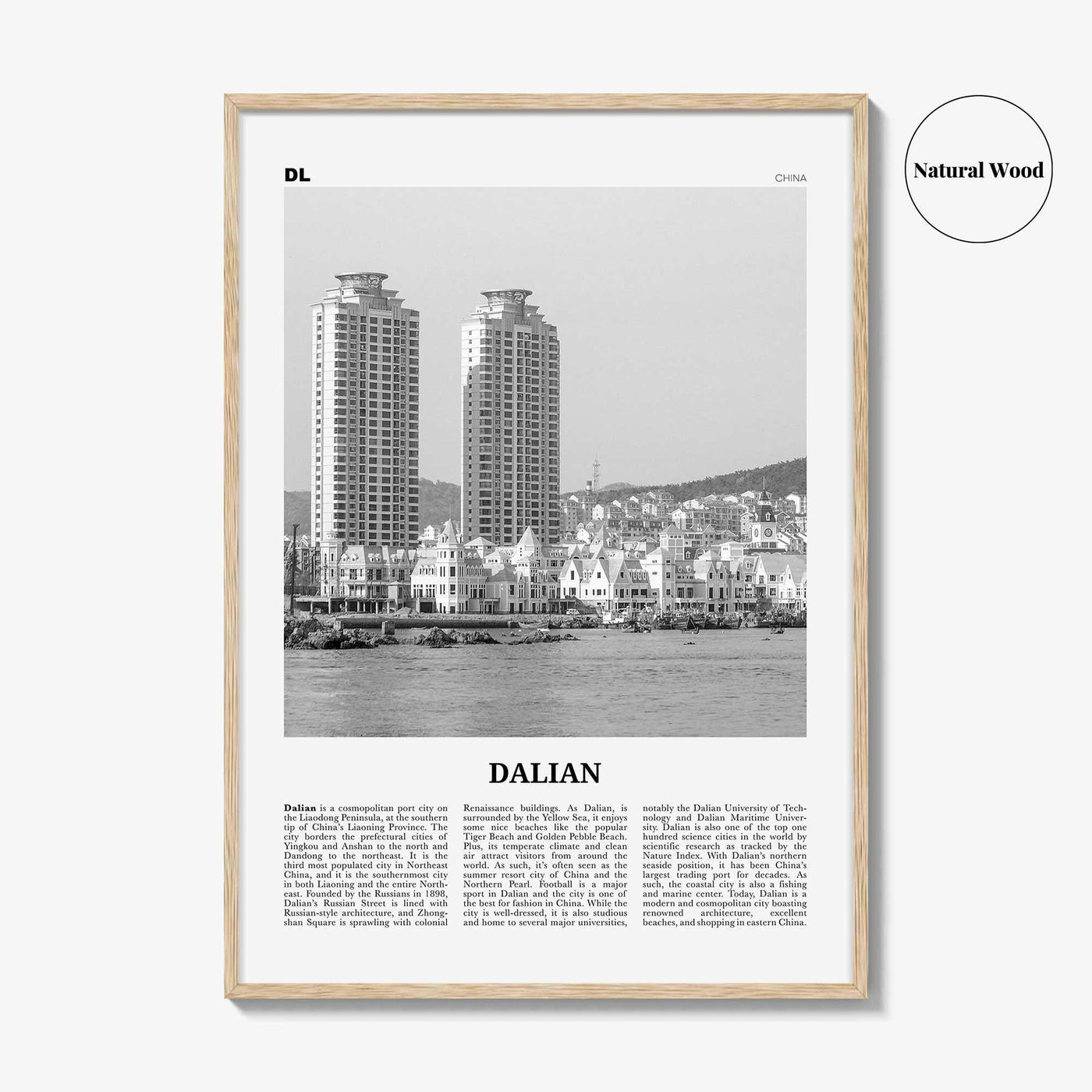 Dalian Print Black and White, Dalian Wall Art, Dalian Poster, Dalian Photo, Dalian Wall Décor, Dalian Map, China