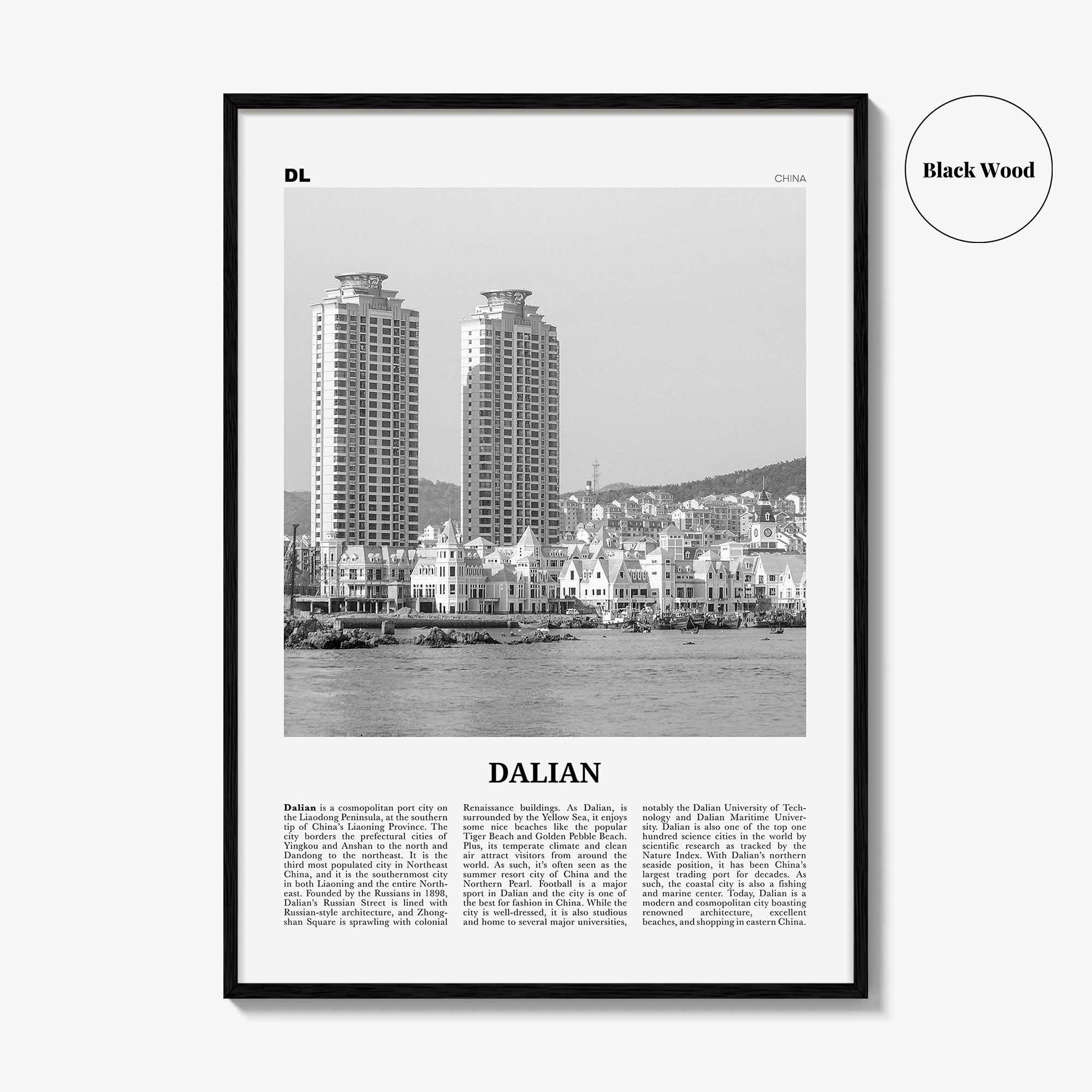 Dalian Print Black and White, Dalian Wall Art, Dalian Poster, Dalian Photo, Dalian Wall Décor, Dalian Map, China