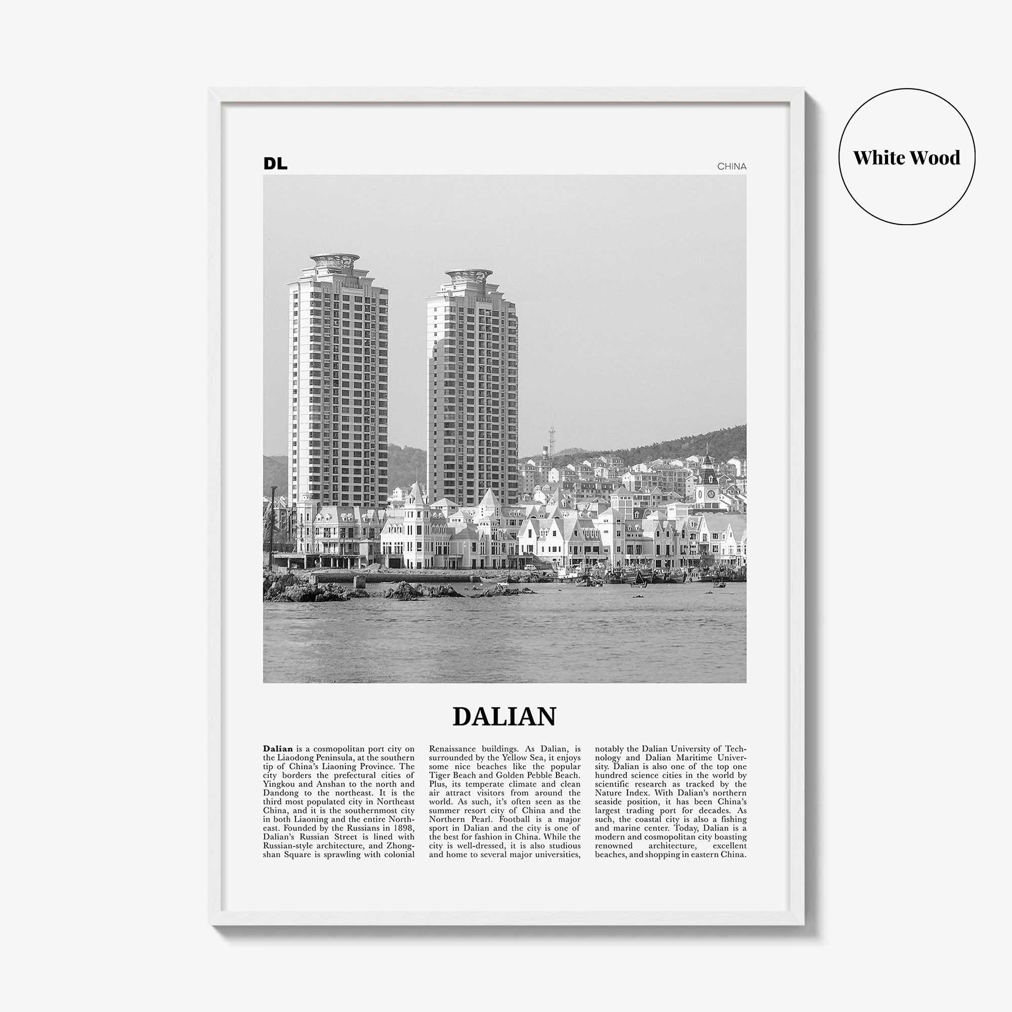 Dalian Print Black and White, Dalian Wall Art, Dalian Poster, Dalian Photo, Dalian Wall Décor, Dalian Map, China