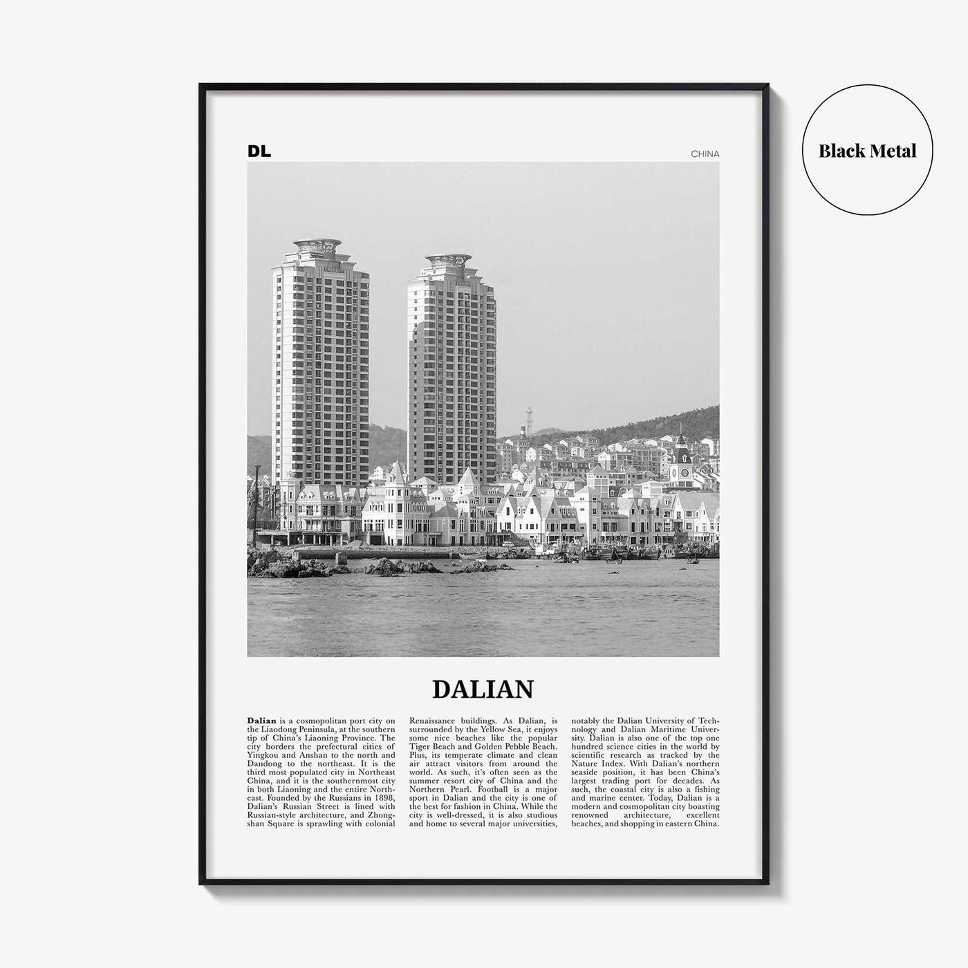 Dalian Print Black and White, Dalian Wall Art, Dalian Poster, Dalian Photo, Dalian Wall Décor, Dalian Map, China