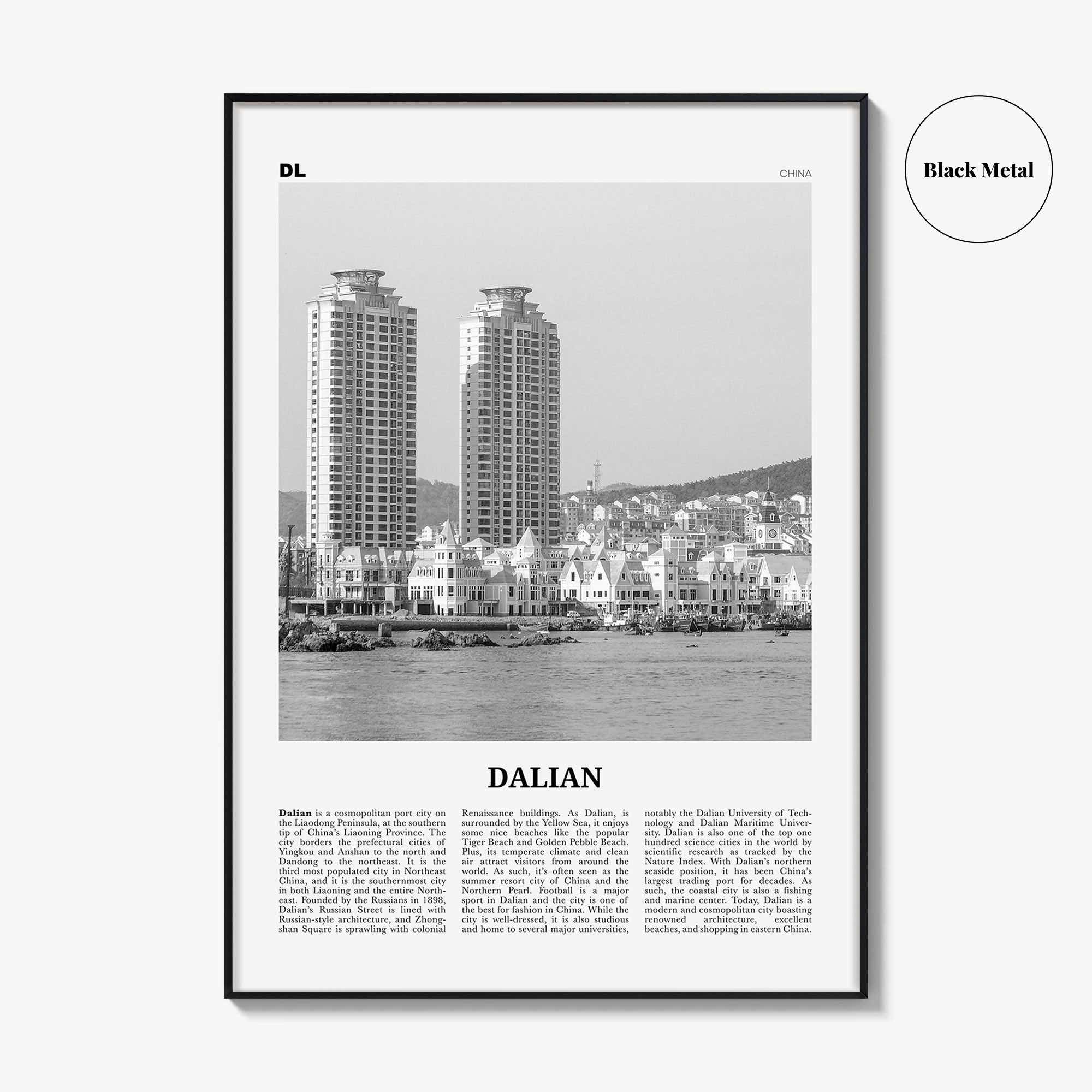 Dalian Print Black and White, Dalian Wall Art, Dalian Poster, Dalian Photo, Dalian Wall Décor, Dalian Map, China