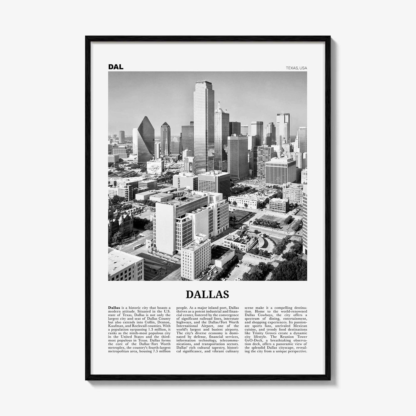 Dallas Print Black and White No 2, Dallas Wall Art, Dallas Poster, Dallas Photo, Dallas Wall Decor, Texas, USA, United States