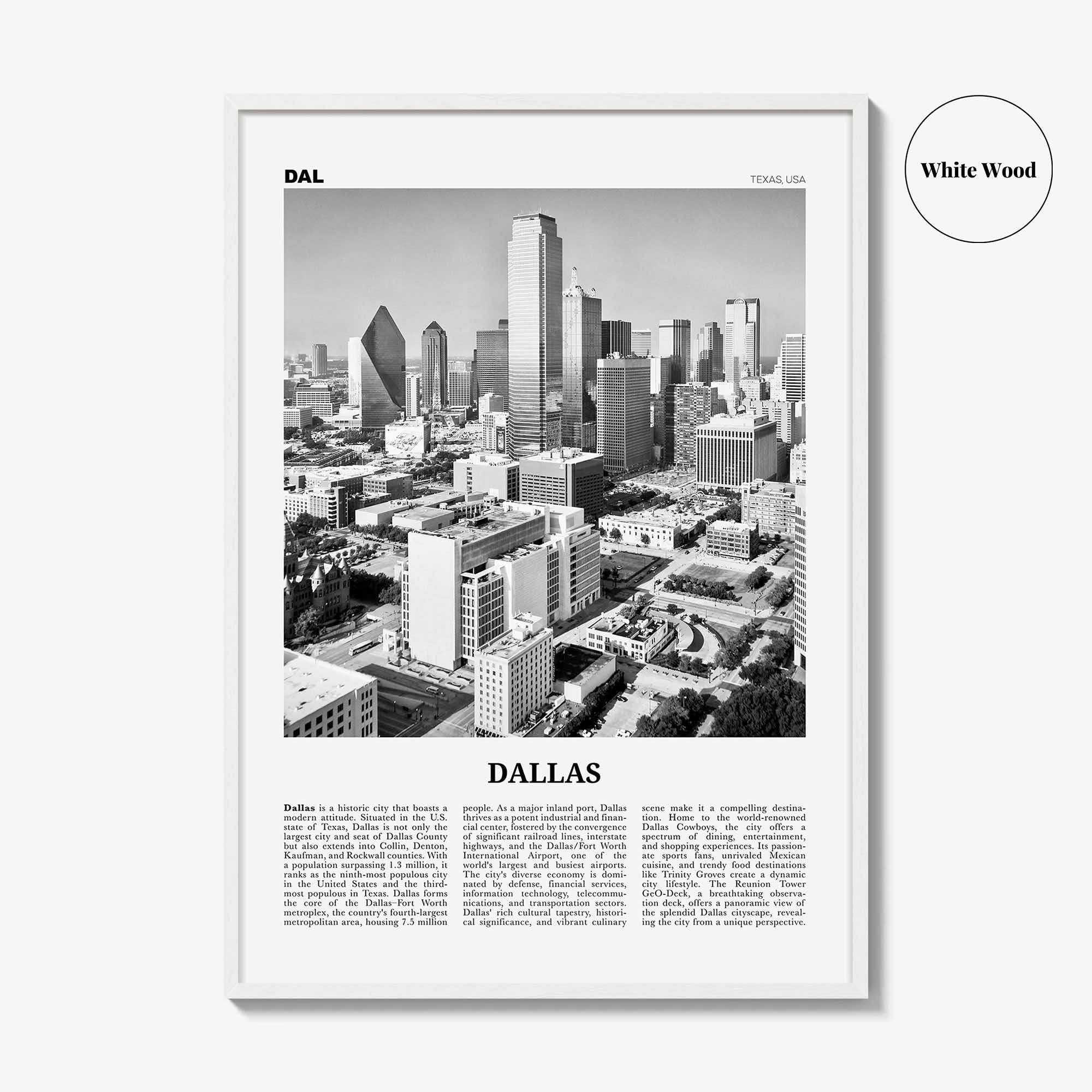 Dallas Print Black and White No 2, Dallas Wall Art, Dallas Poster, Dallas Photo, Dallas Wall Decor, Texas, USA, United States