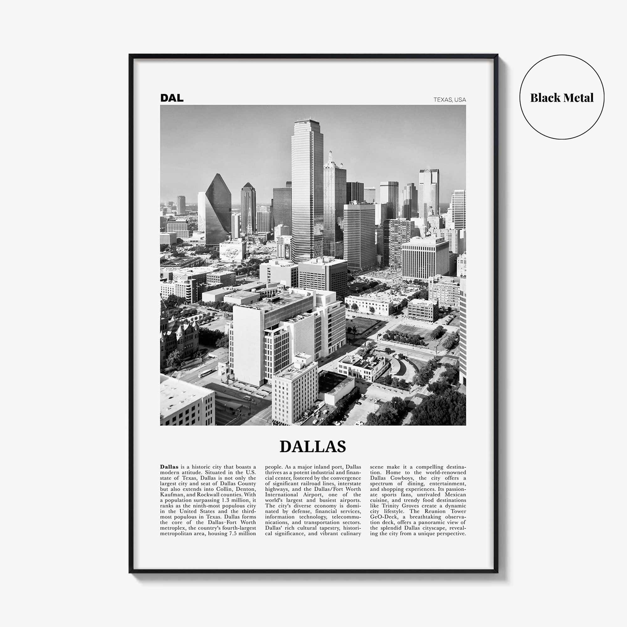 Dallas Print Black and White No 2, Dallas Wall Art, Dallas Poster, Dallas Photo, Dallas Wall Decor, Texas, USA, United States