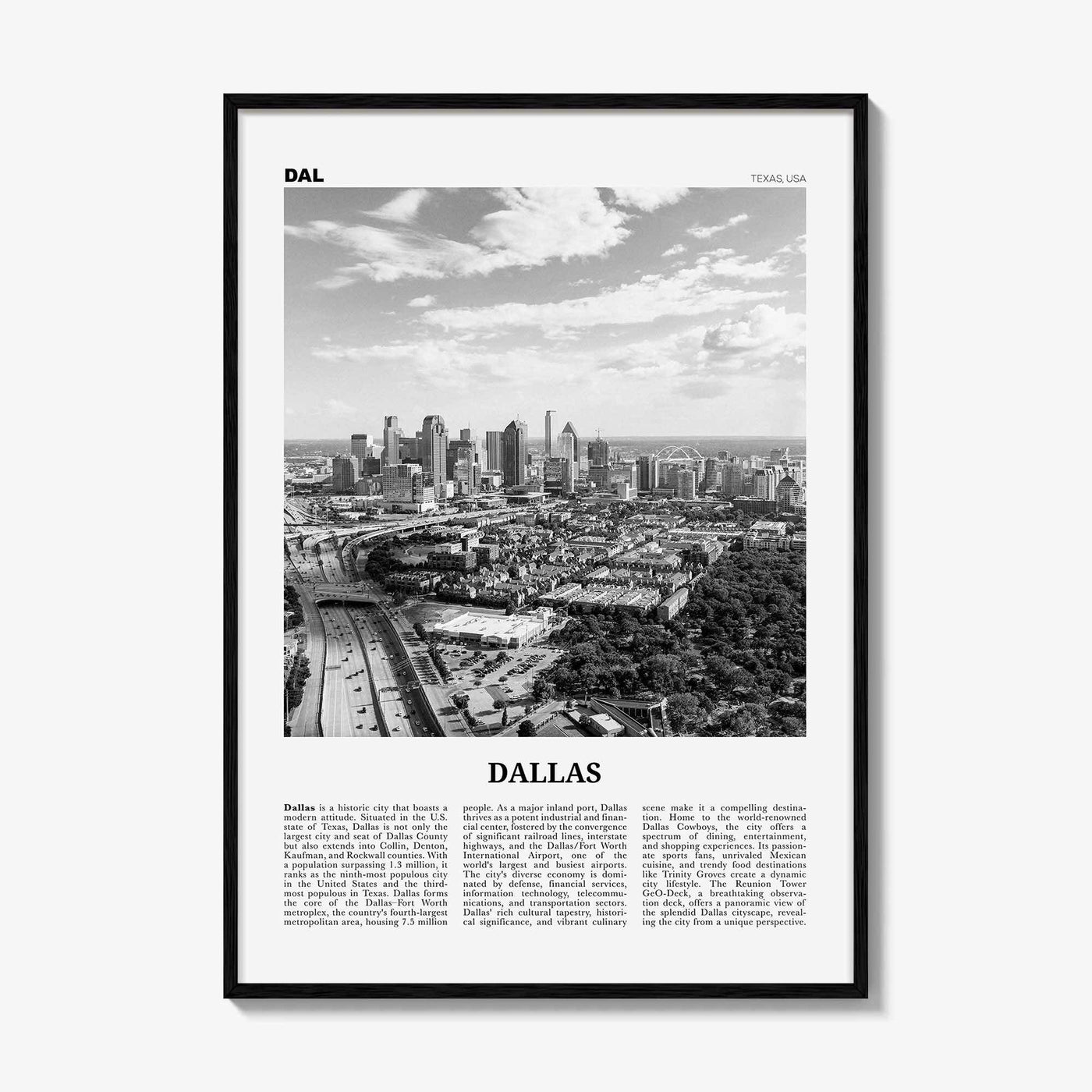 Dallas Print Black and White No 3, Dallas Wall Art, Dallas Poster, Dallas Photo, Dallas Wall Decor, Texas, USA, United States