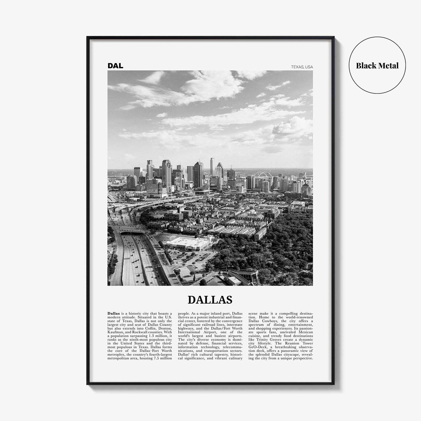 Dallas Print Black and White No 3, Dallas Wall Art, Dallas Poster, Dallas Photo, Dallas Wall Decor, Texas, USA, United States