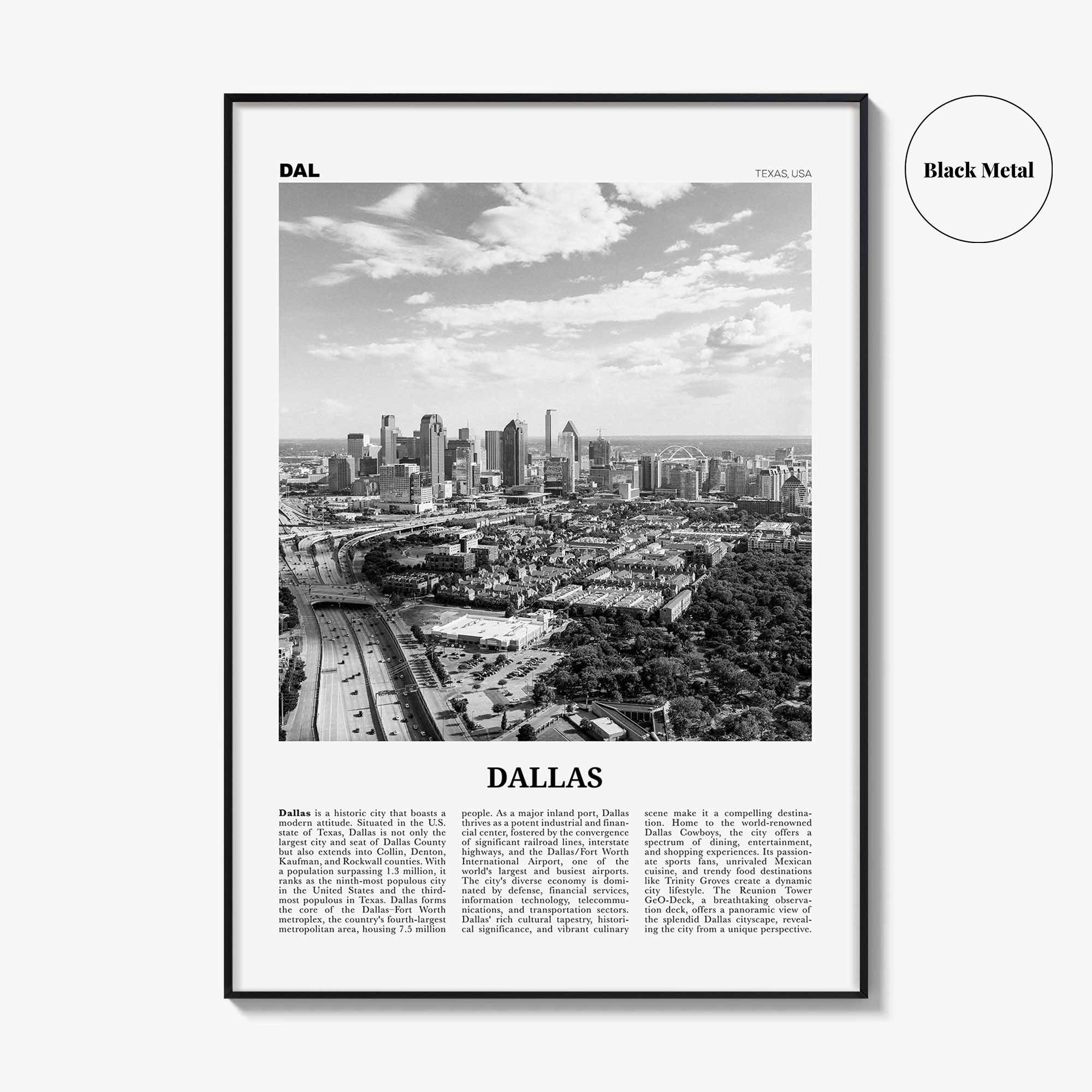 Dallas Print Black and White No 3, Dallas Wall Art, Dallas Poster, Dallas Photo, Dallas Wall Decor, Texas, USA, United States