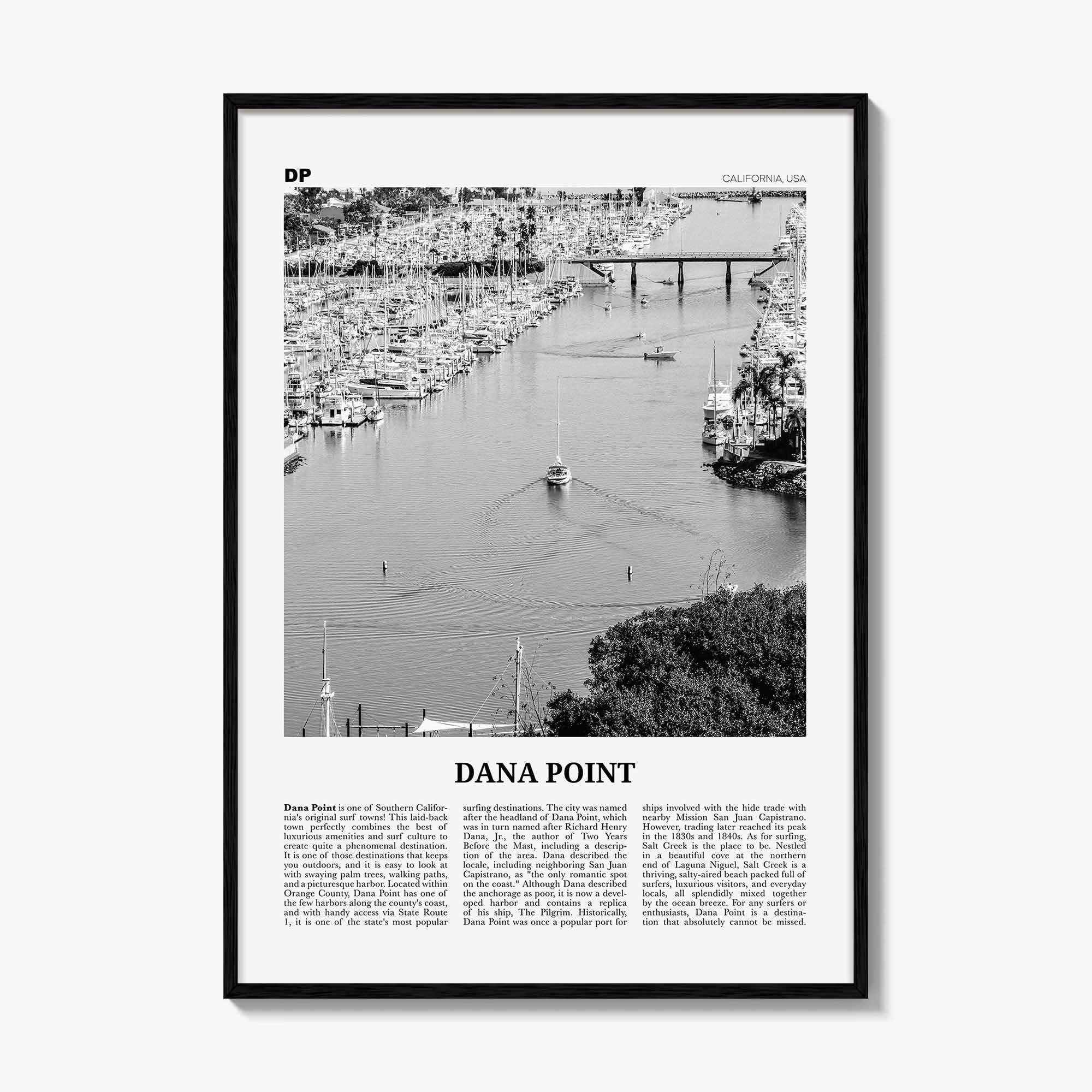 Dana Point Print Black and White, Dana Point Wall Art, Dana Point Poster, Dana Point Photo, California, USA, United States, North America