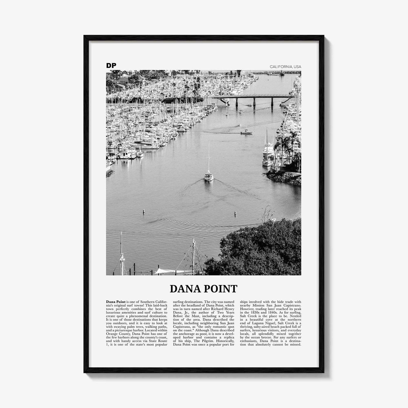Dana Point Print Black and White, Dana Point Wall Art, Dana Point Poster, Dana Point Photo, California, USA, United States, North America