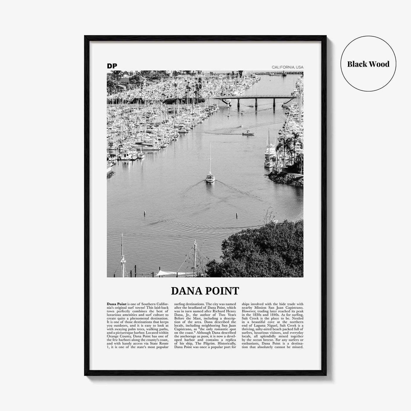 Dana Point Print Black and White, Dana Point Wall Art, Dana Point Poster, Dana Point Photo, California, USA, United States, North America