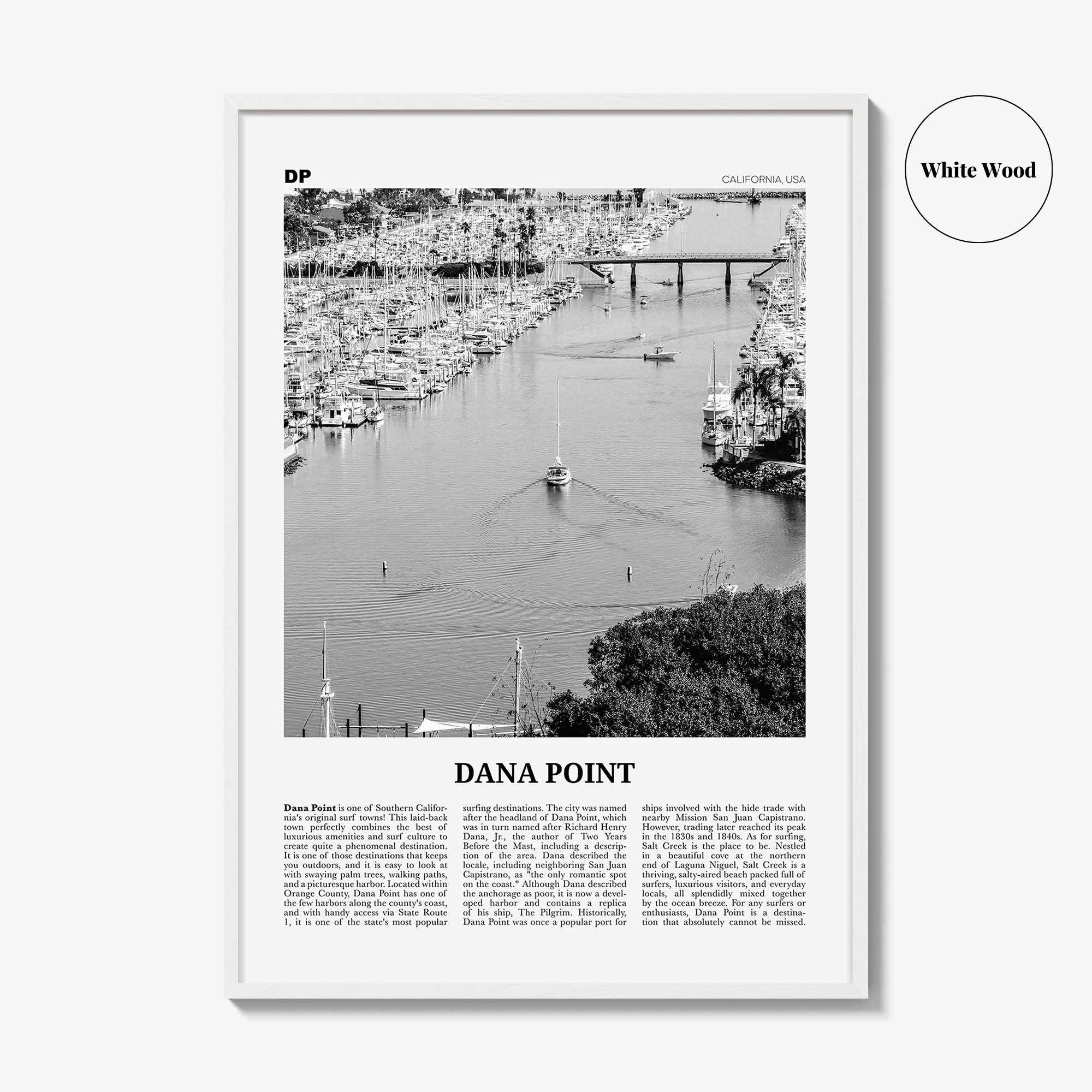 Dana Point Print Black and White, Dana Point Wall Art, Dana Point Poster, Dana Point Photo, California, USA, United States, North America