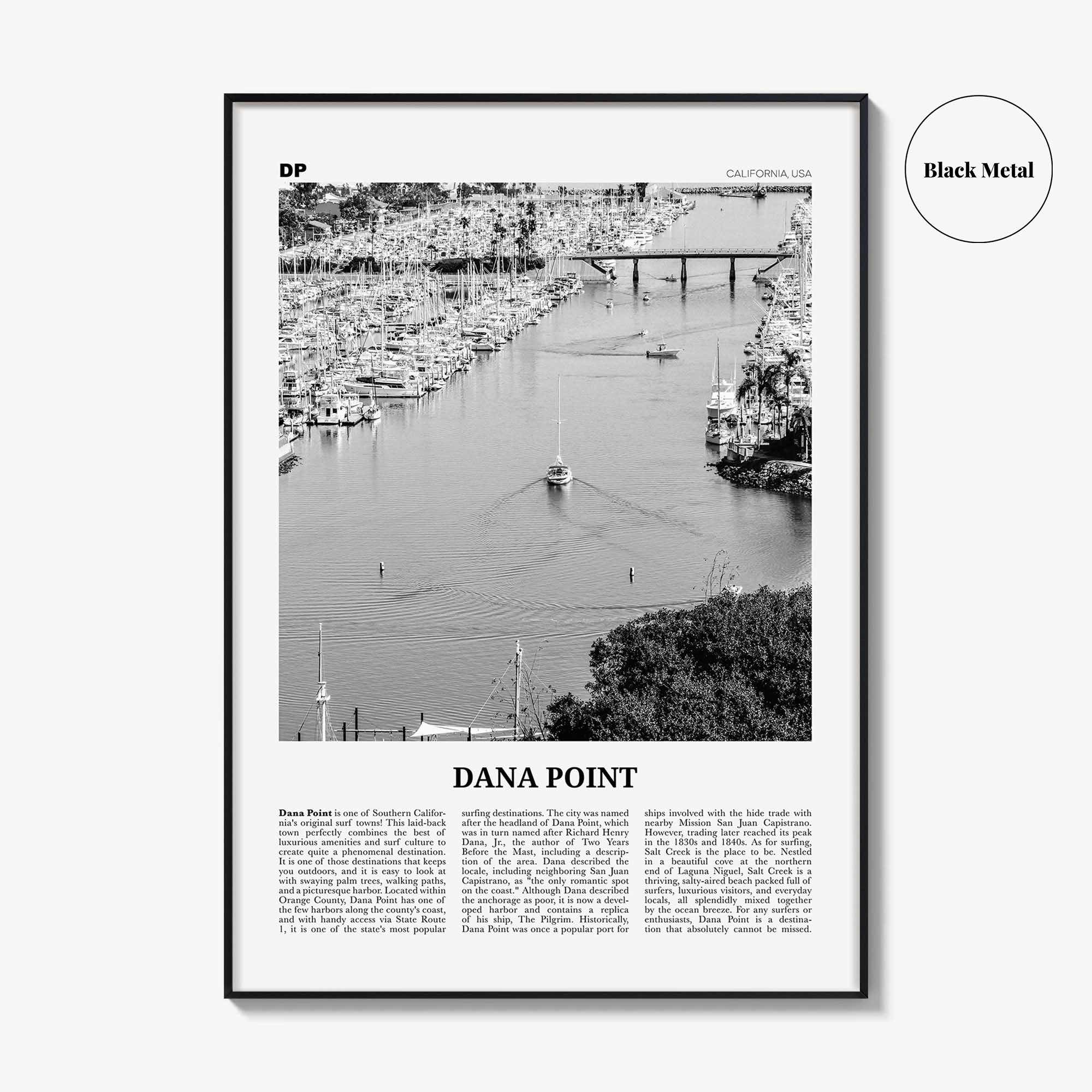 Dana Point Print Black and White, Dana Point Wall Art, Dana Point Poster, Dana Point Photo, California, USA, United States, North America