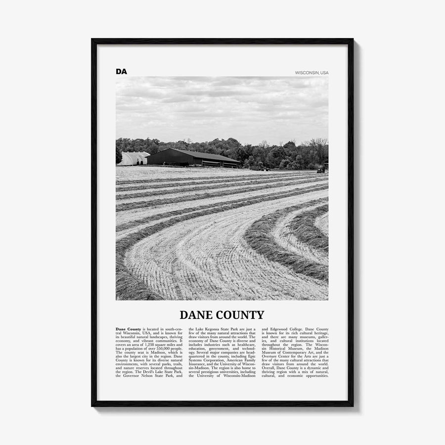 Dane County Print Black and White, Dane County Wall Art, Dane County Poster, Dane County Photo, Dane County Wall Décor, Dane County Map