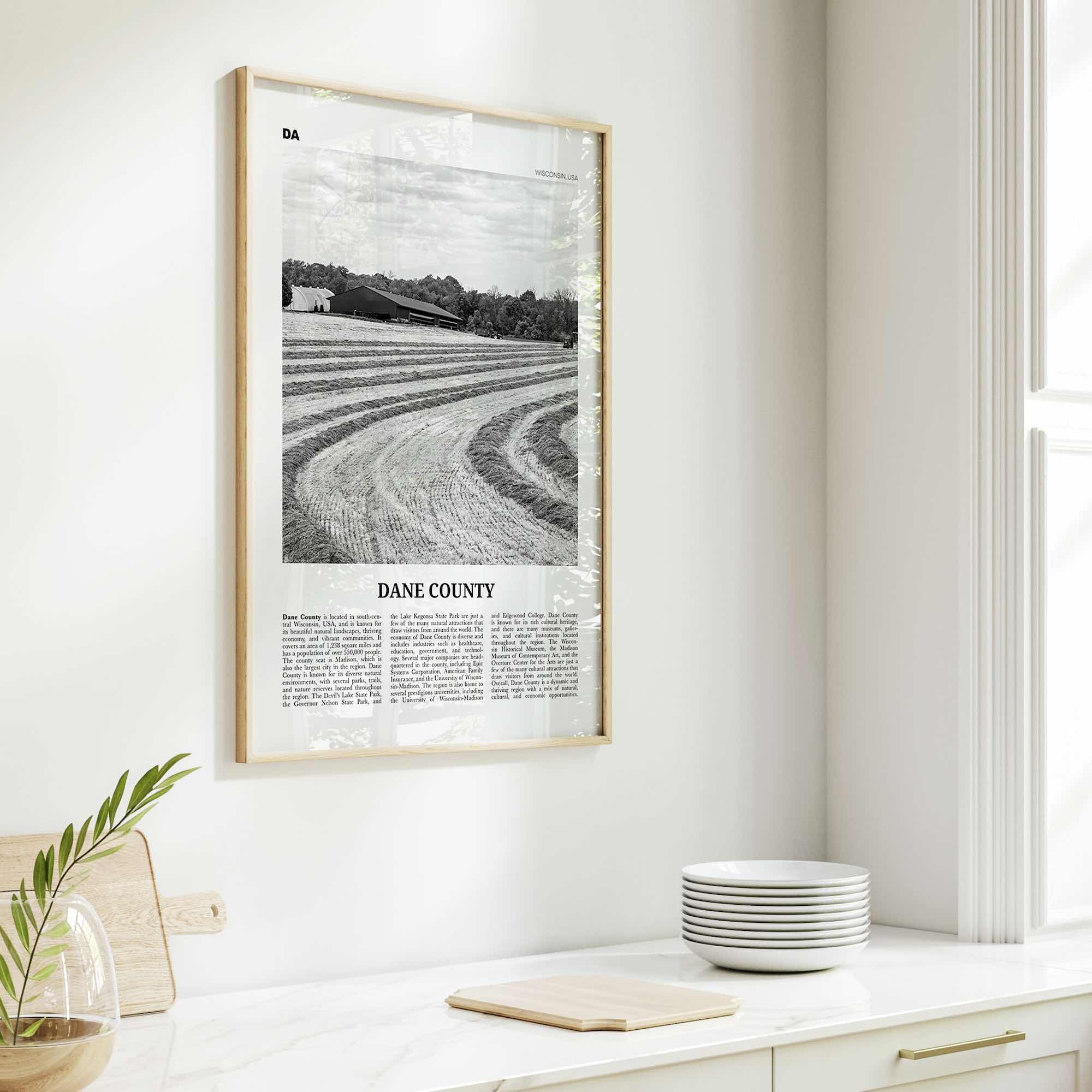 Dane County Print Black and White, Dane County Wall Art, Dane County Poster, Dane County Photo, Dane County Wall Décor, Dane County Map
