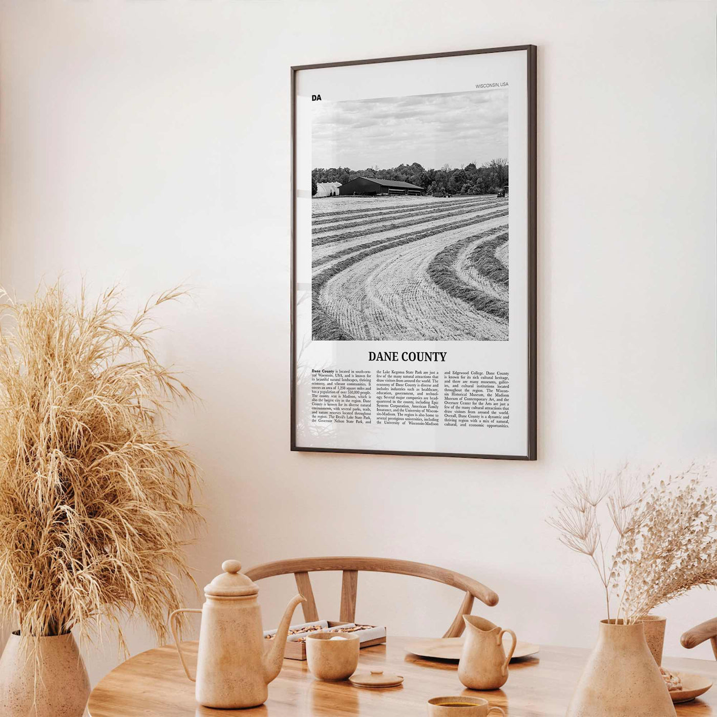 Dane County Print Black and White, Dane County Wall Art, Dane County Poster, Dane County Photo, Dane County Wall Décor, Dane County Map