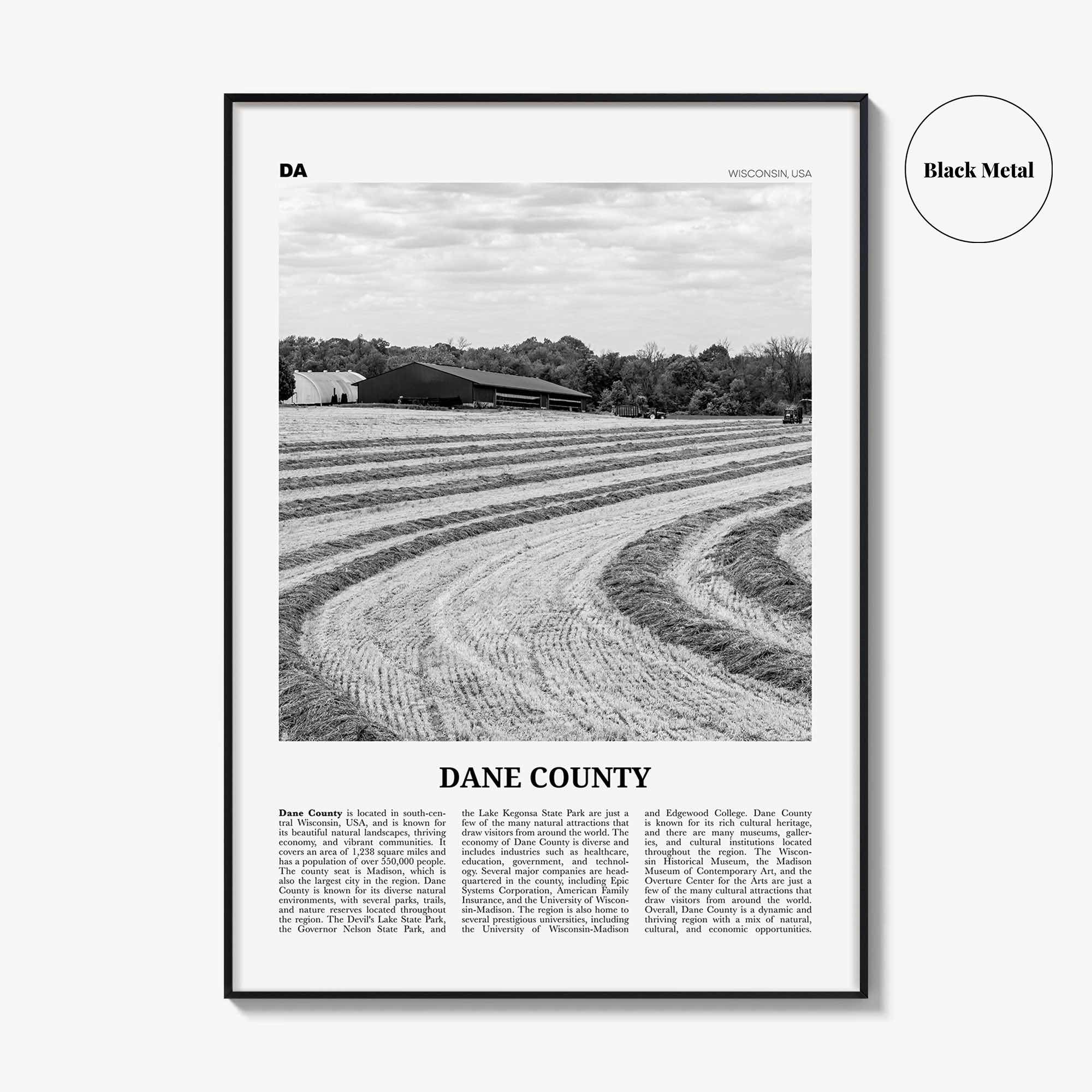 Dane County Print Black and White, Dane County Wall Art, Dane County Poster, Dane County Photo, Dane County Wall Décor, Dane County Map