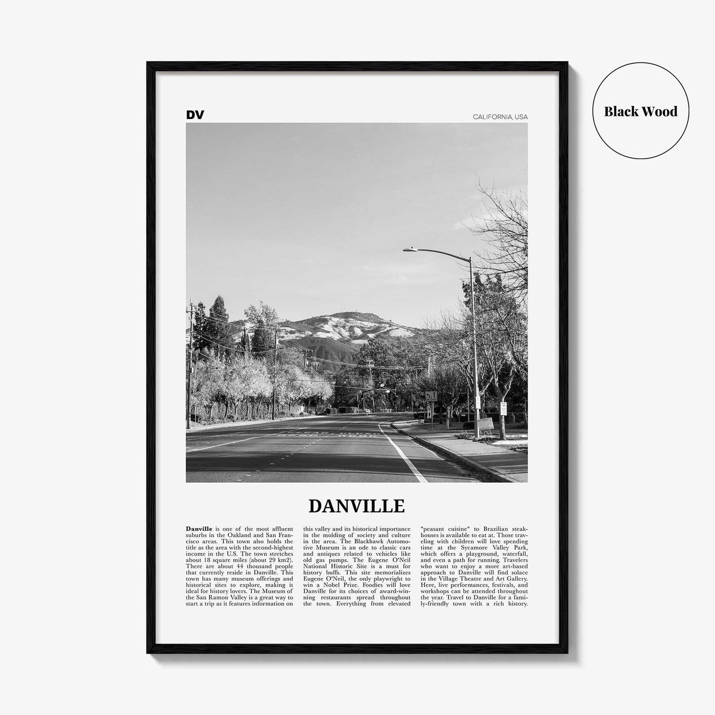 Danville Print Black and White California, Danville Wall Art, Danville Poster, Danville Photo, Danville Décor, Danville Map, USA