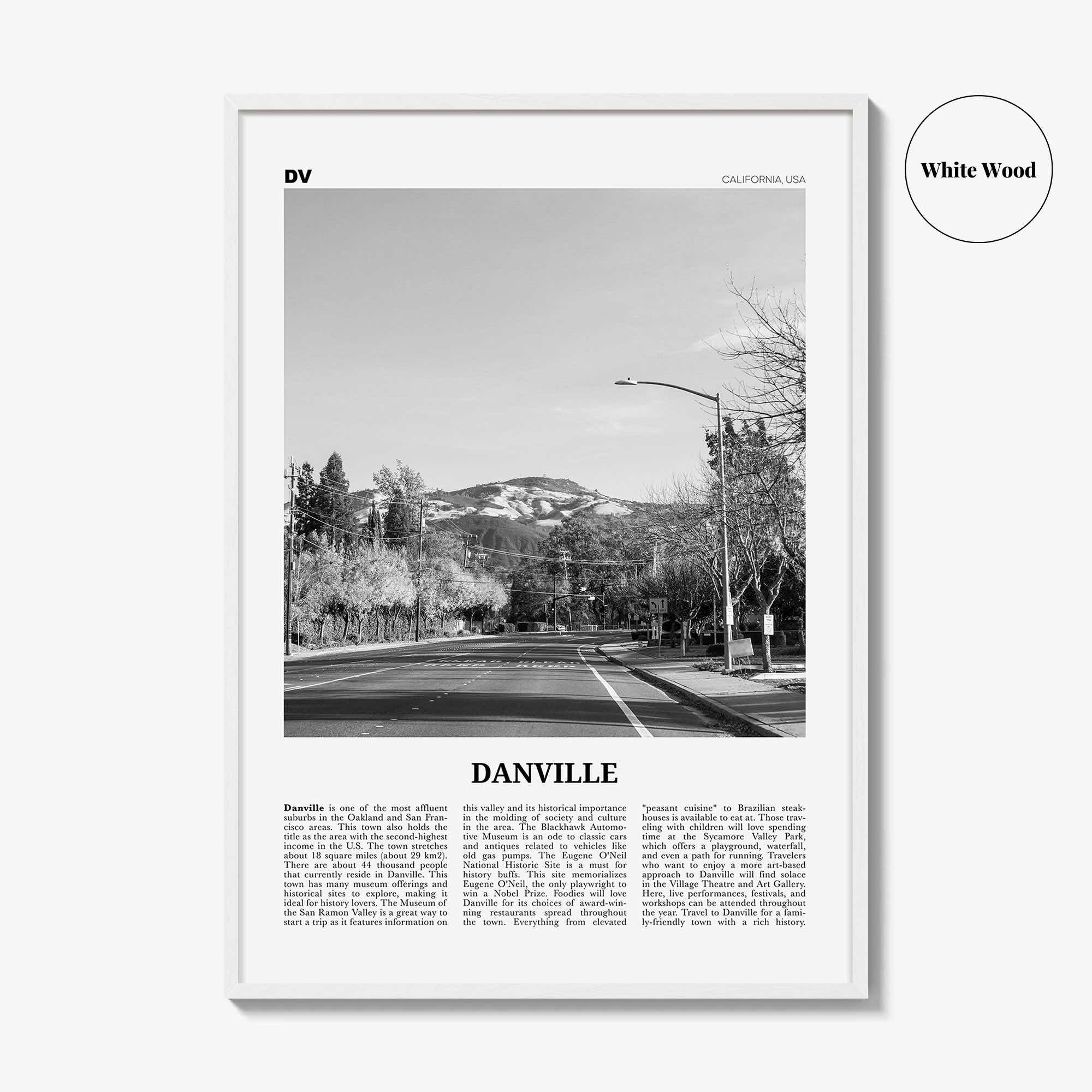 Danville Print Black and White California, Danville Wall Art, Danville Poster, Danville Photo, Danville Décor, Danville Map, USA